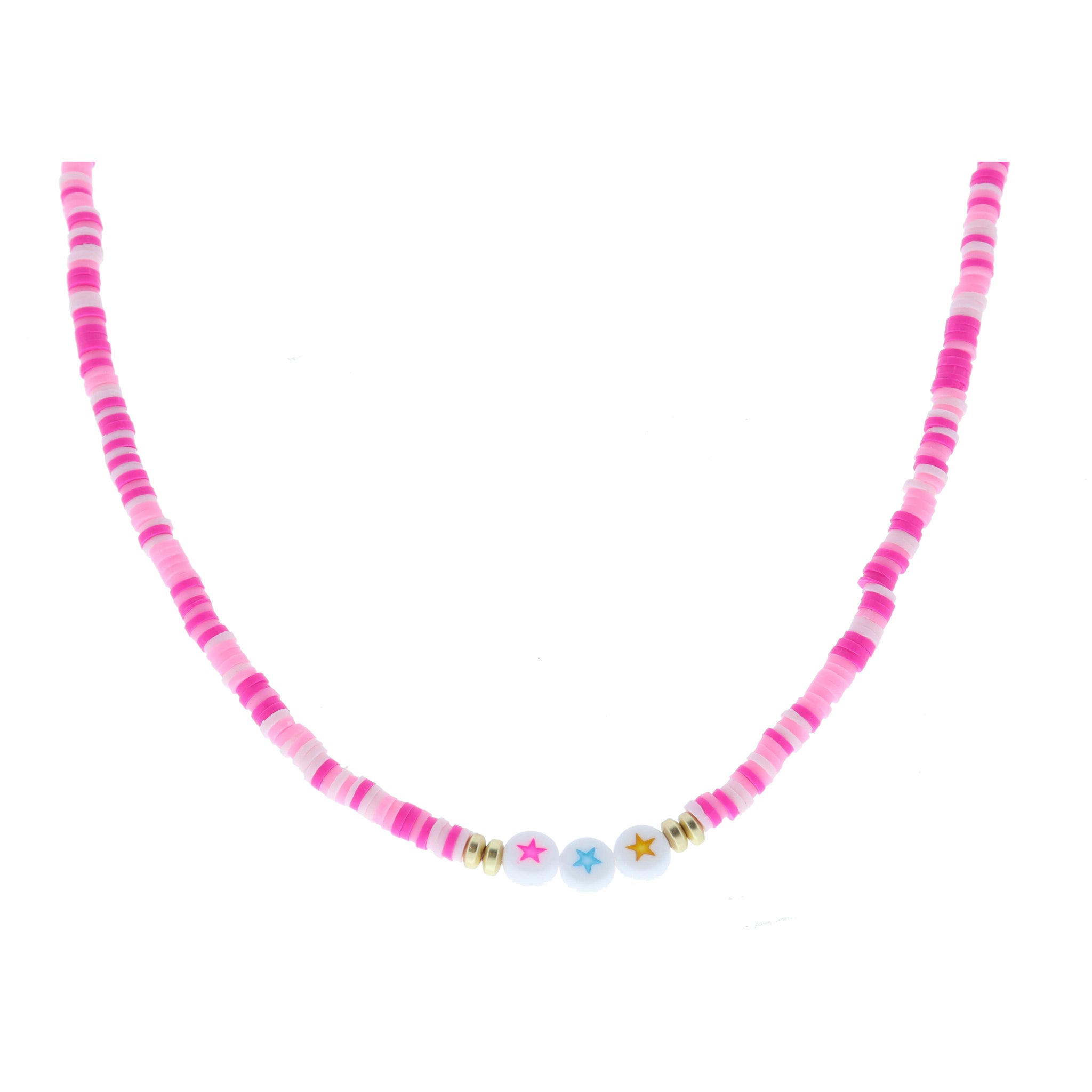 Kids 3 Star Beads on Multi Pink Rubber Sequin Necklace