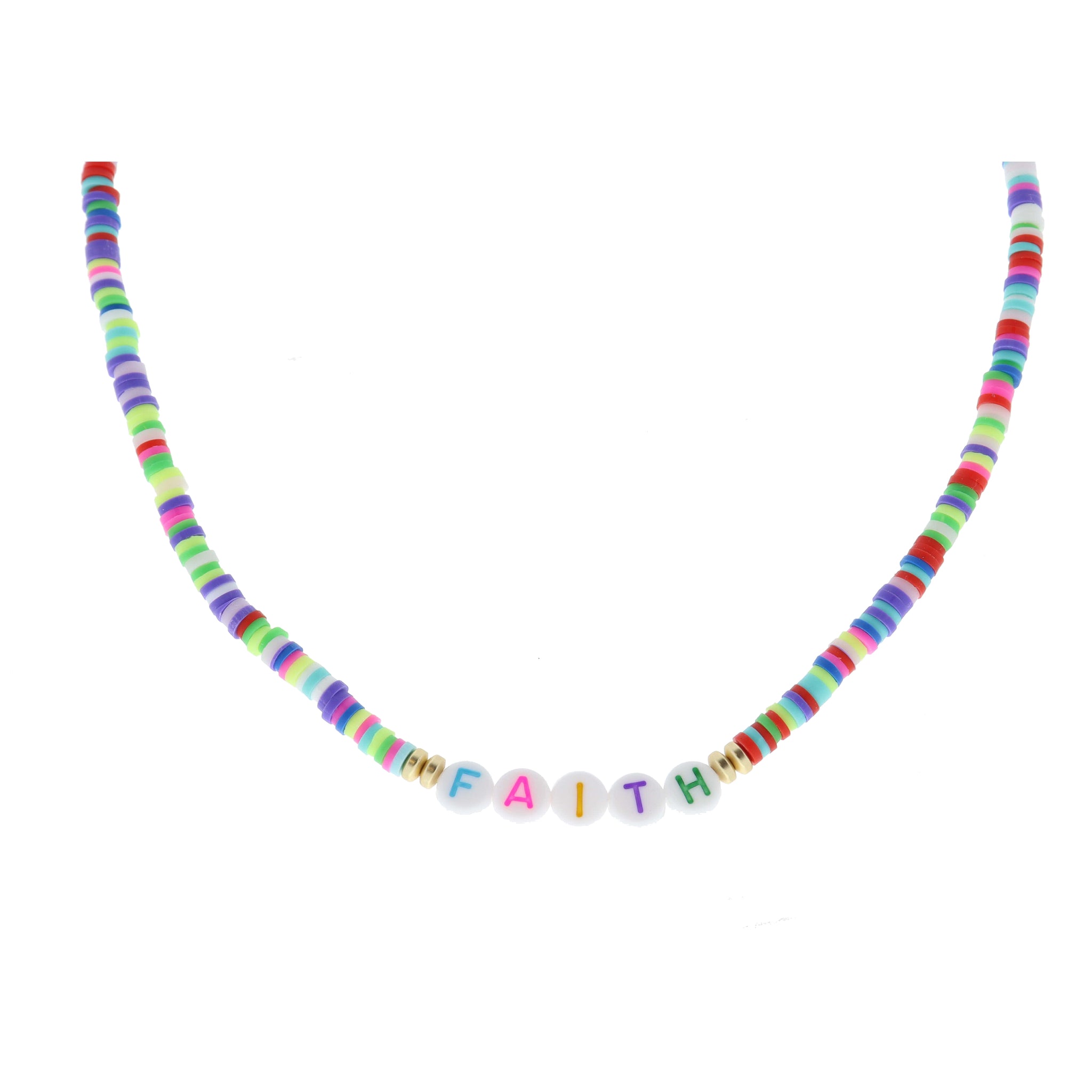 Kids "FAITH" Beads on Multi Rubber Sequin Necklace