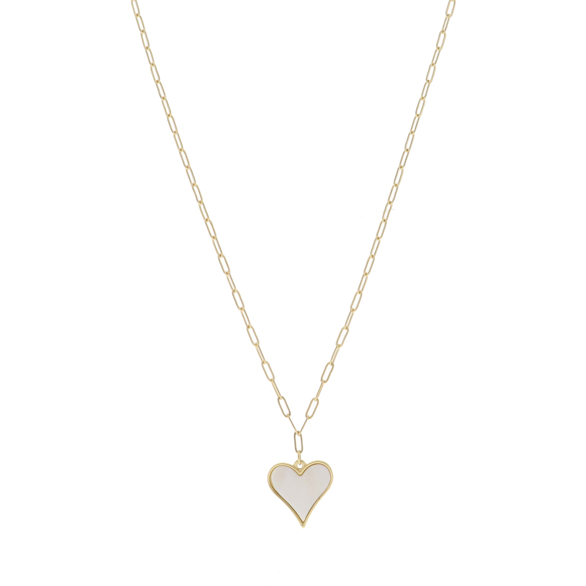 Gold Cased White Shell Heart Necklace