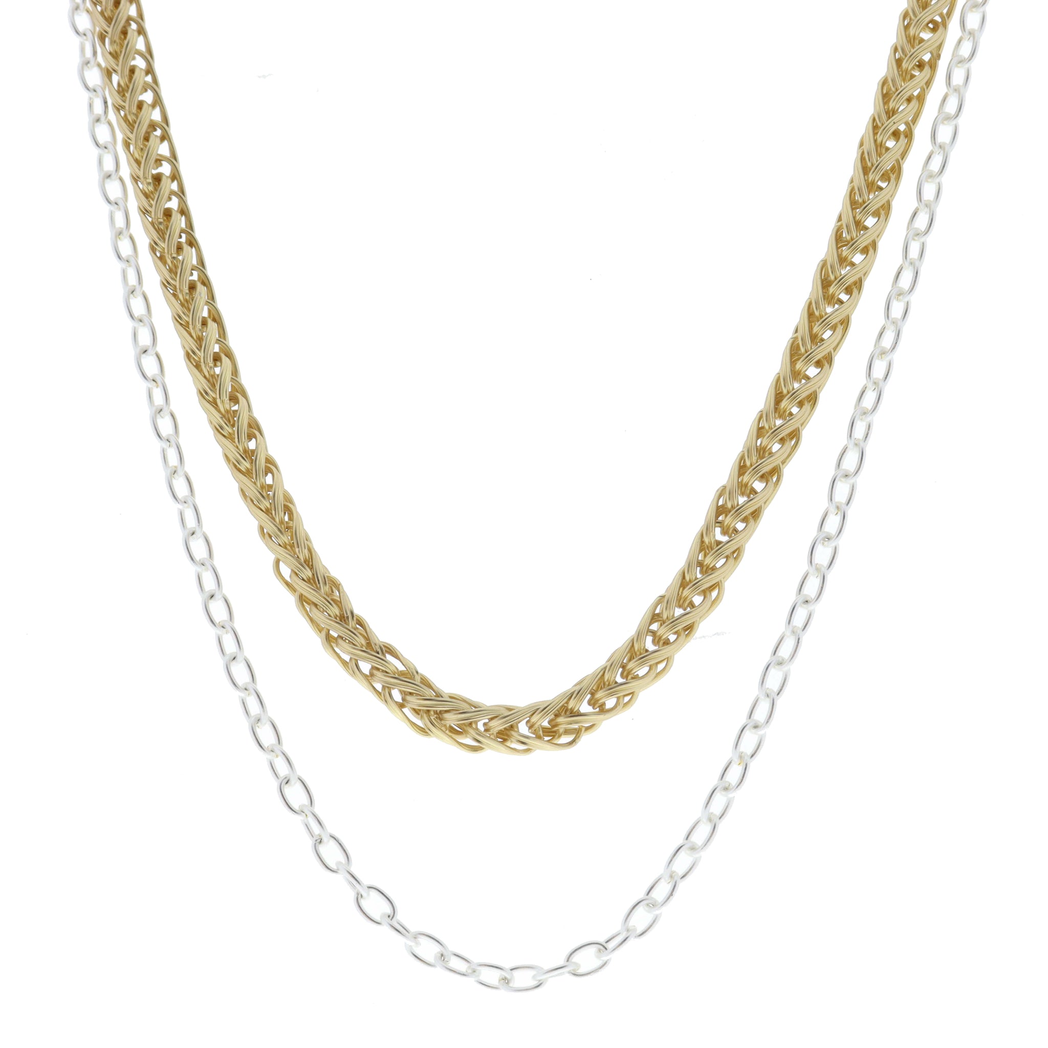 2 Strand, Gold Palma Chain, Silver Oval Link Chain Necklace