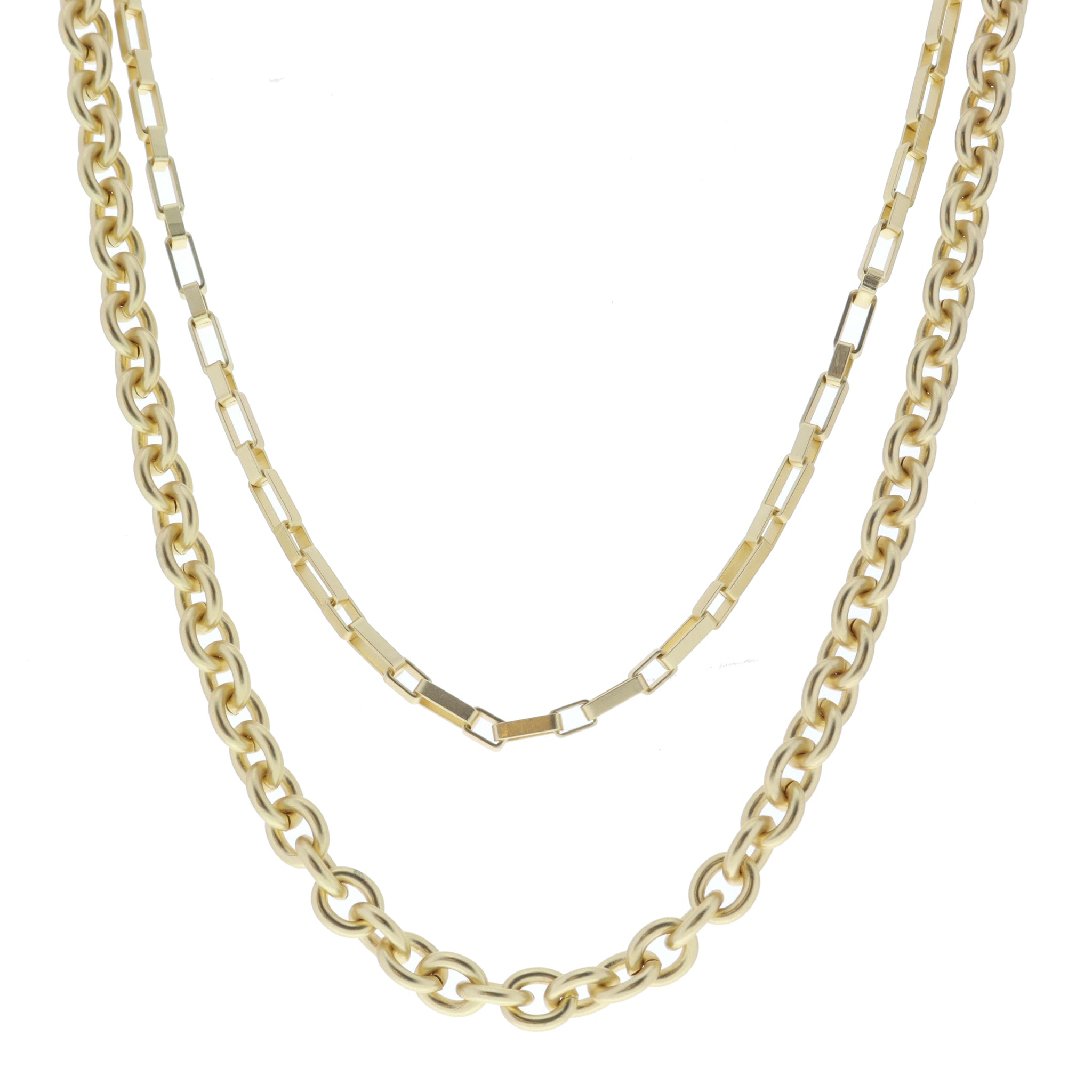 2 Strand, Gold Long and Short Box Chain, Gold Chunky Cable Chain Necklace