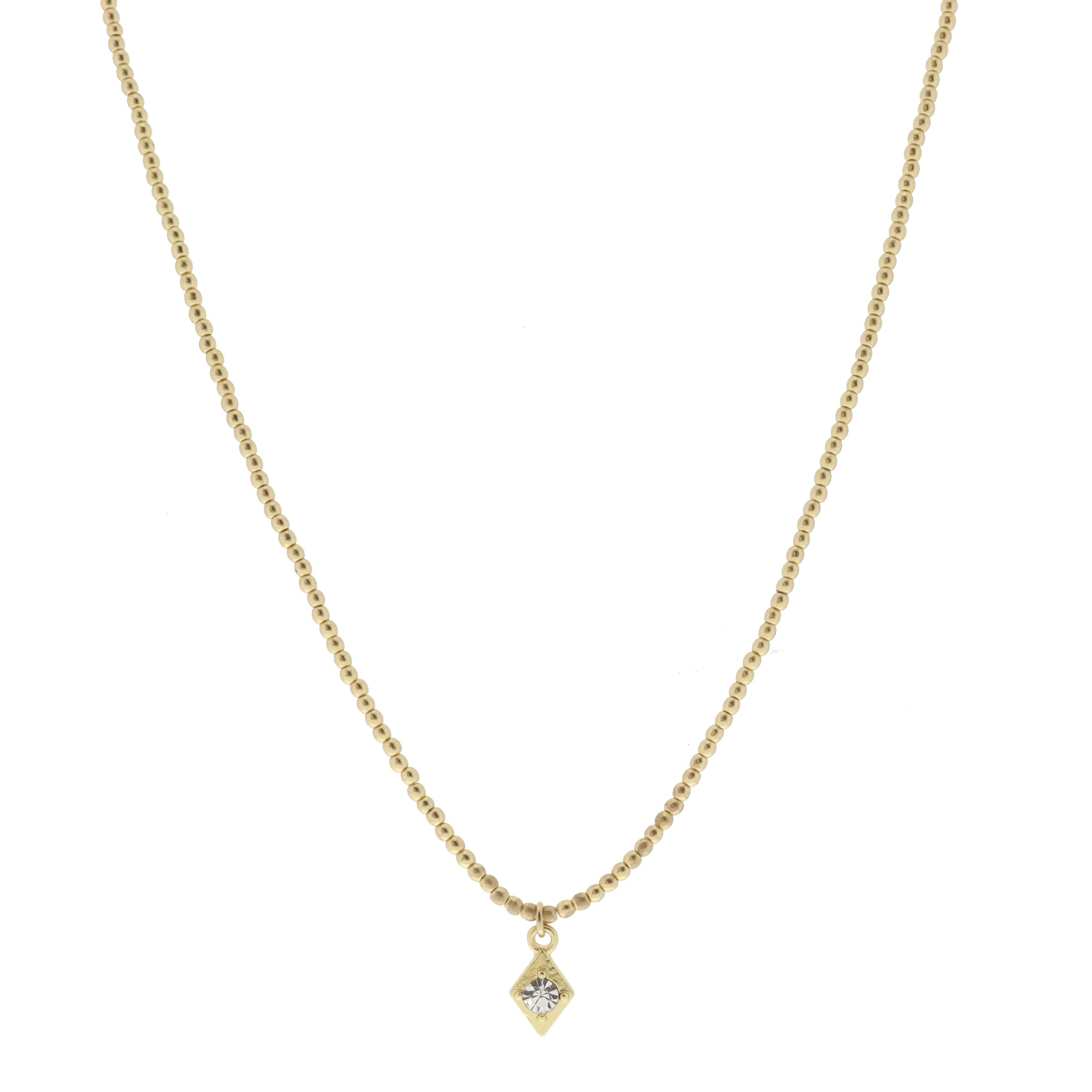 Matte Gold Ball Beaded and Gold Diamond with Center Crystal Necklace