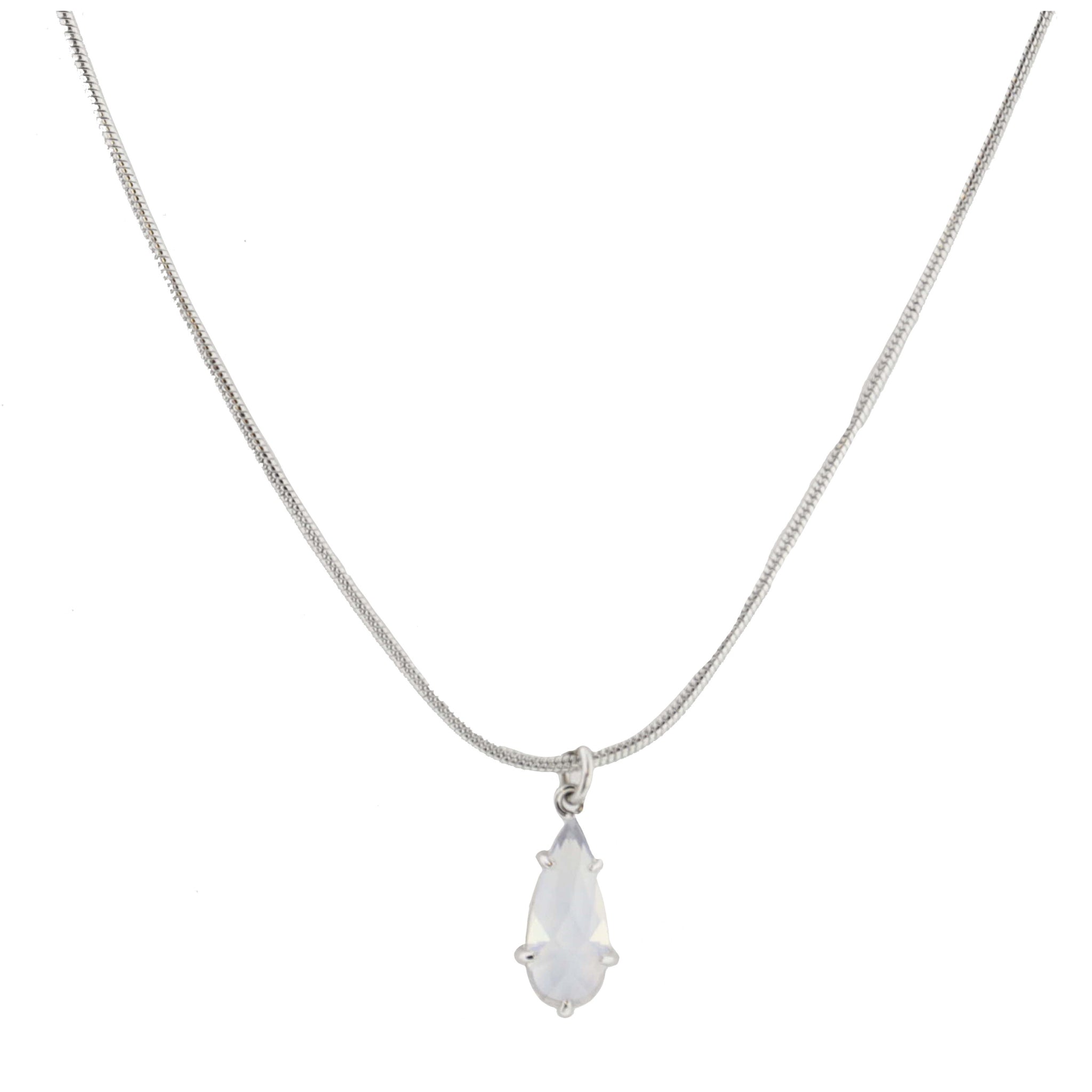 Silver Petite Snake Chain with Moonstone Crystal Teardrop Necklace