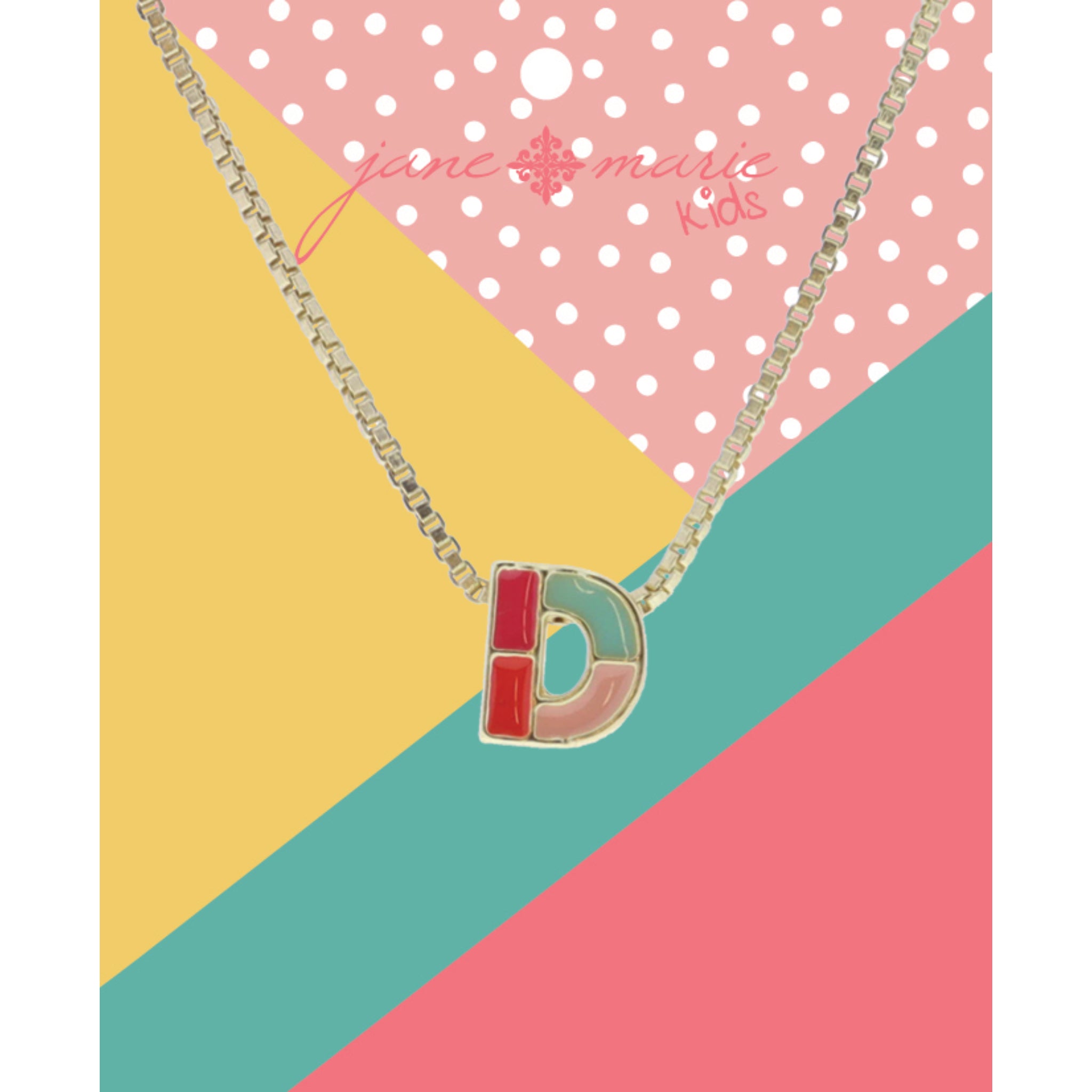 Kids Multi Enamel Colorblock "D" Initial Necklace