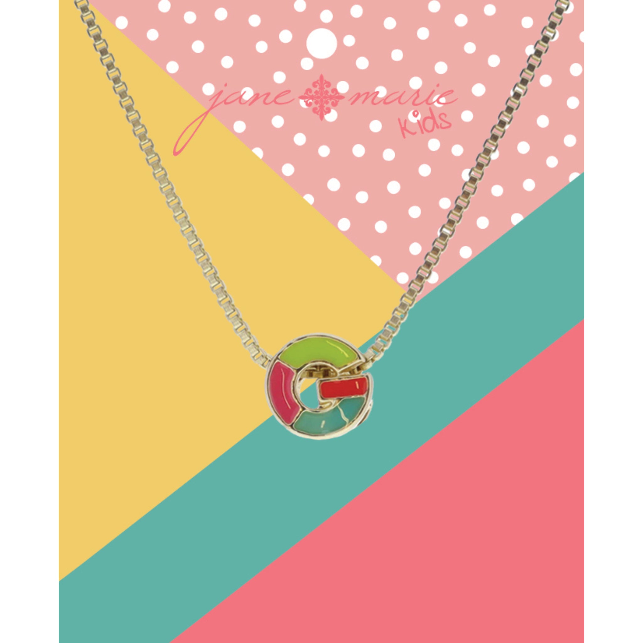 Kids Multi Enamel Colorblock "G" Initial Necklace