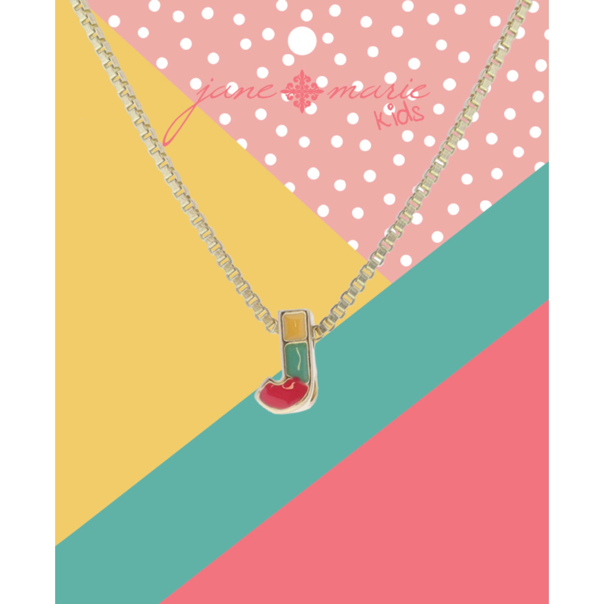 Kids Multi Enamel Colorblock "J" Initial Necklace