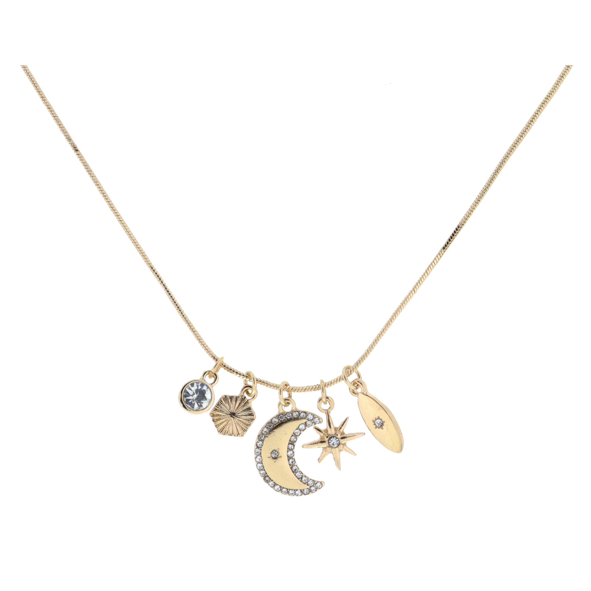Crystal, Textured Hexagon, Crystal Crescent, Starburst with Crystal, Marquise with Crystal Necklace
