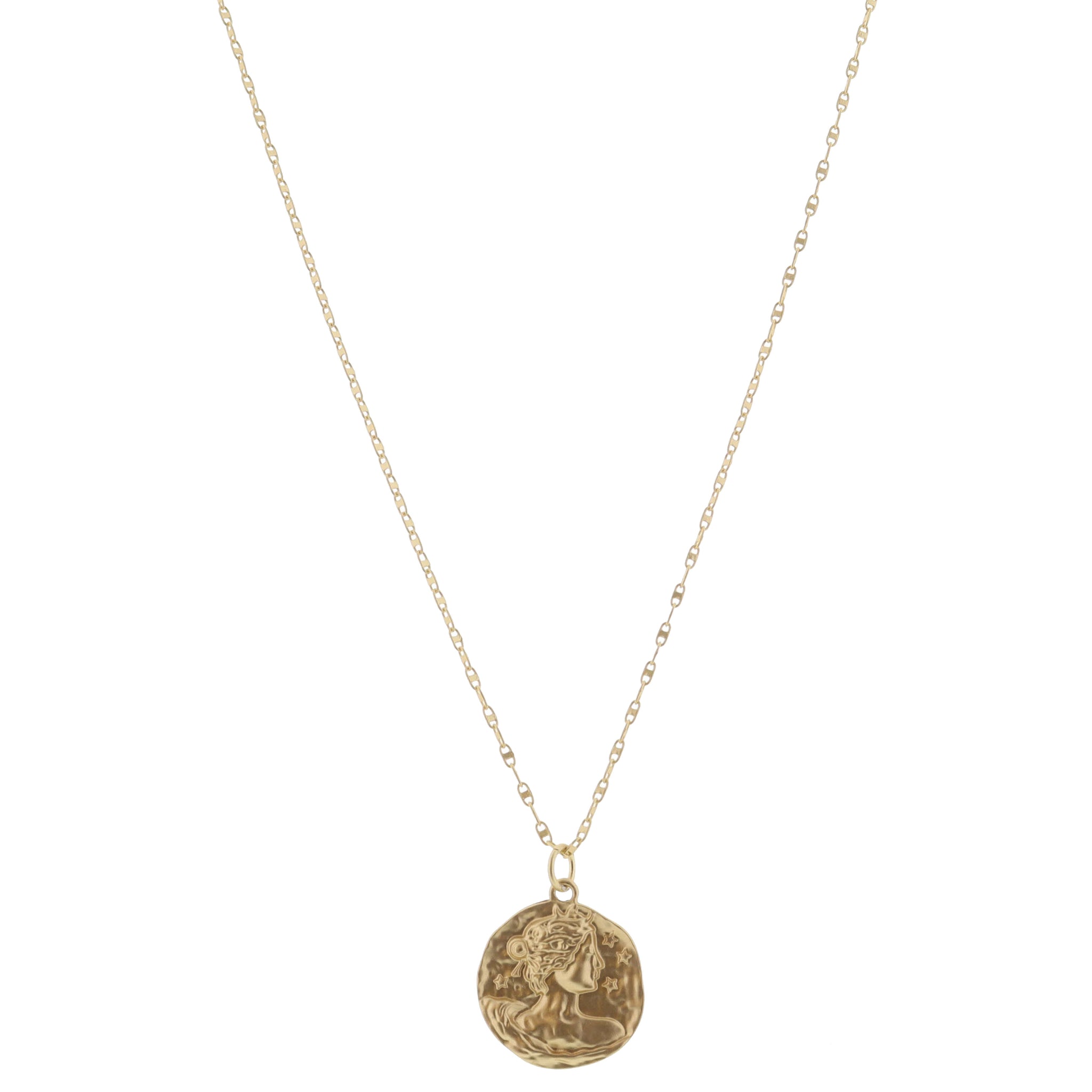 Gold Hammered Coin Disc Necklace, .85" Pendant