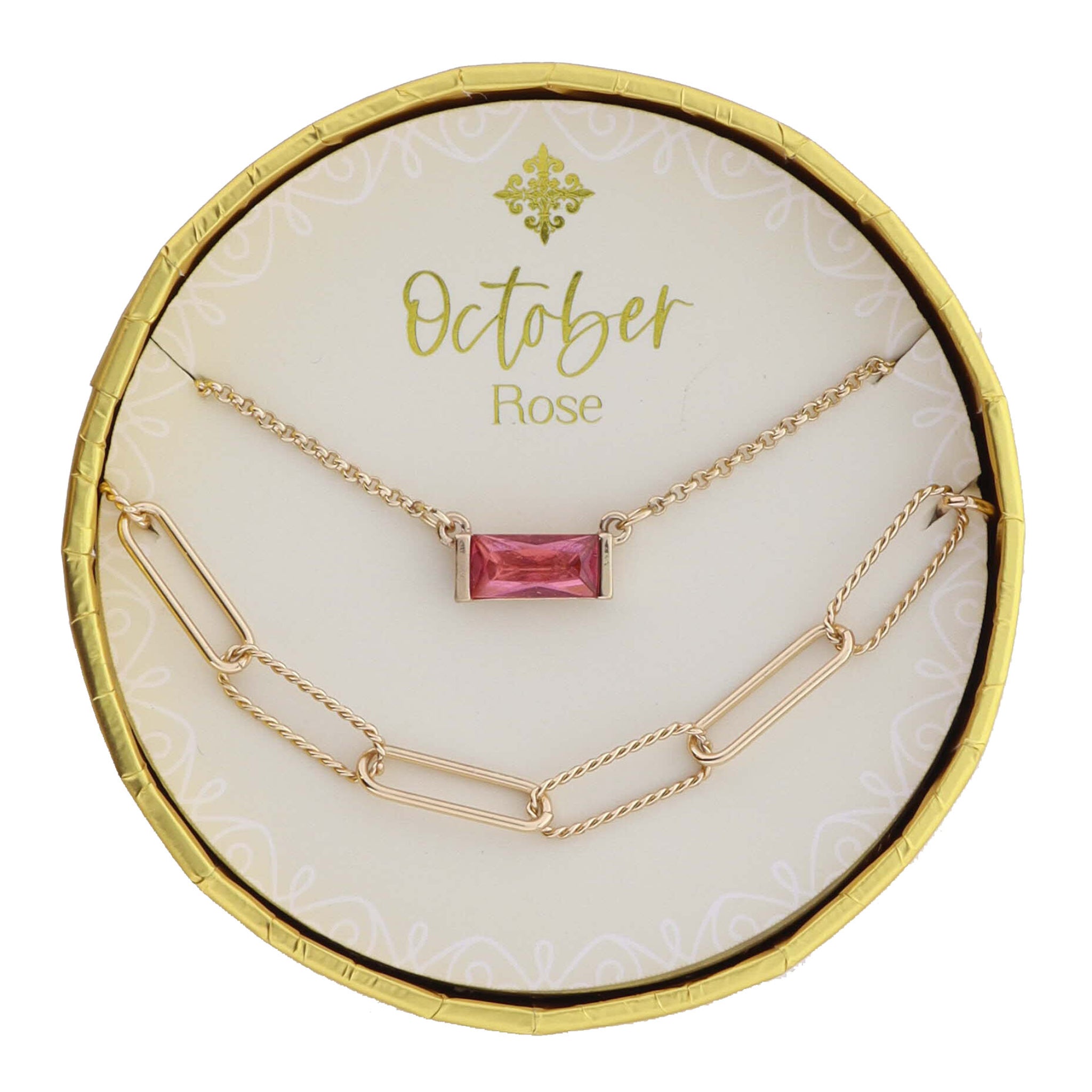 Set of 2 Necklaces, January Garnet Birthstone Baguette, Chain with Twist Links Necklace,.15" Pendant