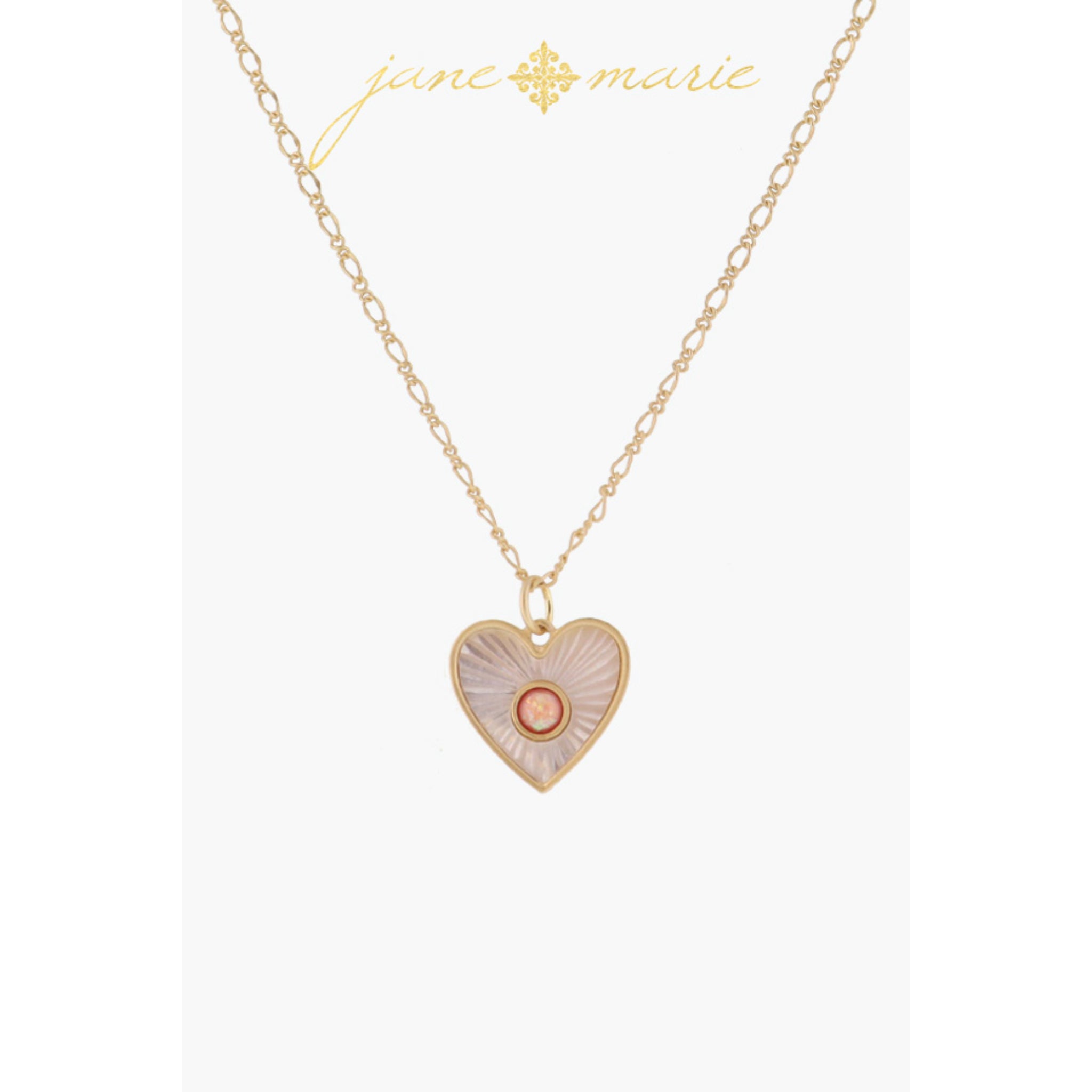 White Starburst Shell Inlay Heart with Pink Opal Center Necklace, .65" Pendant