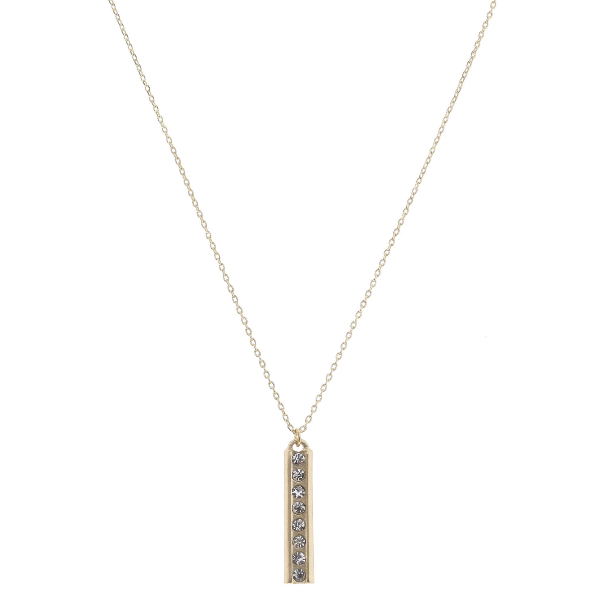 Gold Bar with Center Crystal Line Inlay Necklace