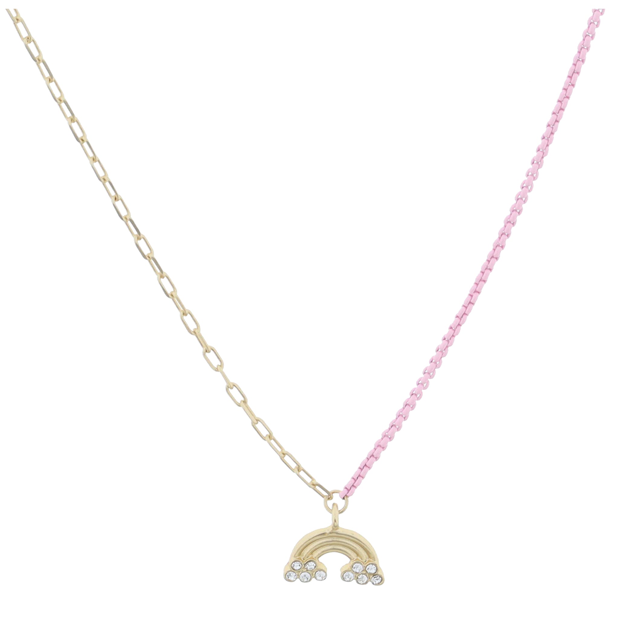 Kids Half Gold Chain, Half Light Pink Chain with Gold and Crystal Rainbow Necklace