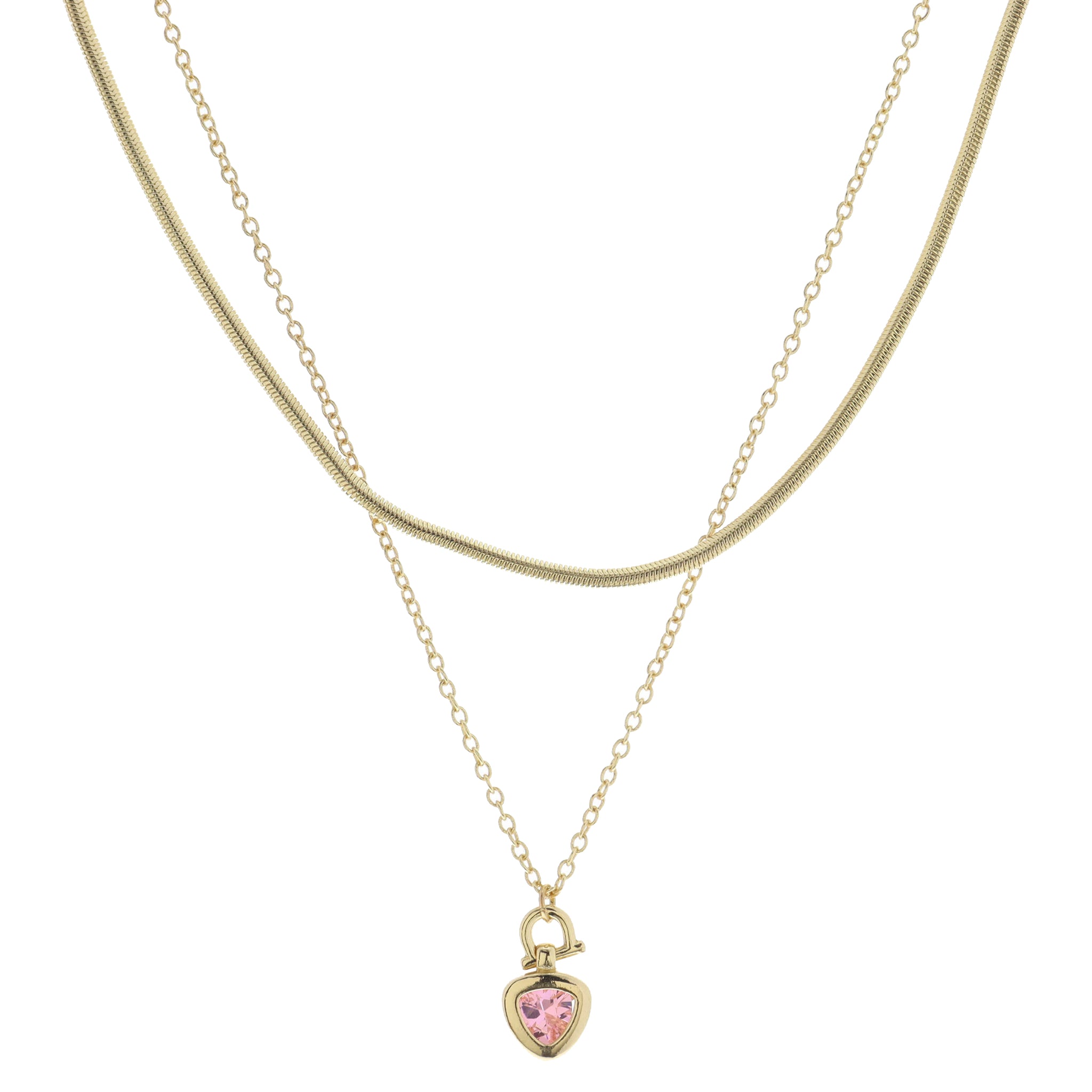 Gold Latch with Pink Triangular Crystal Necklace