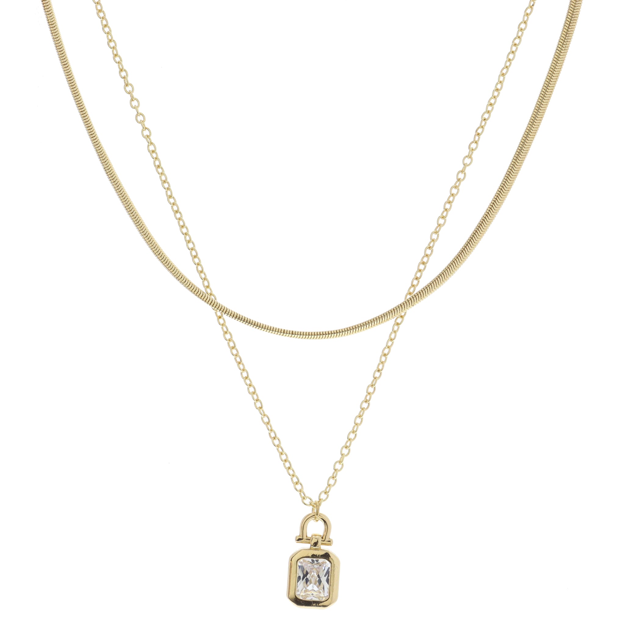 Gold Latch with Clear Emerald Crystal Necklace