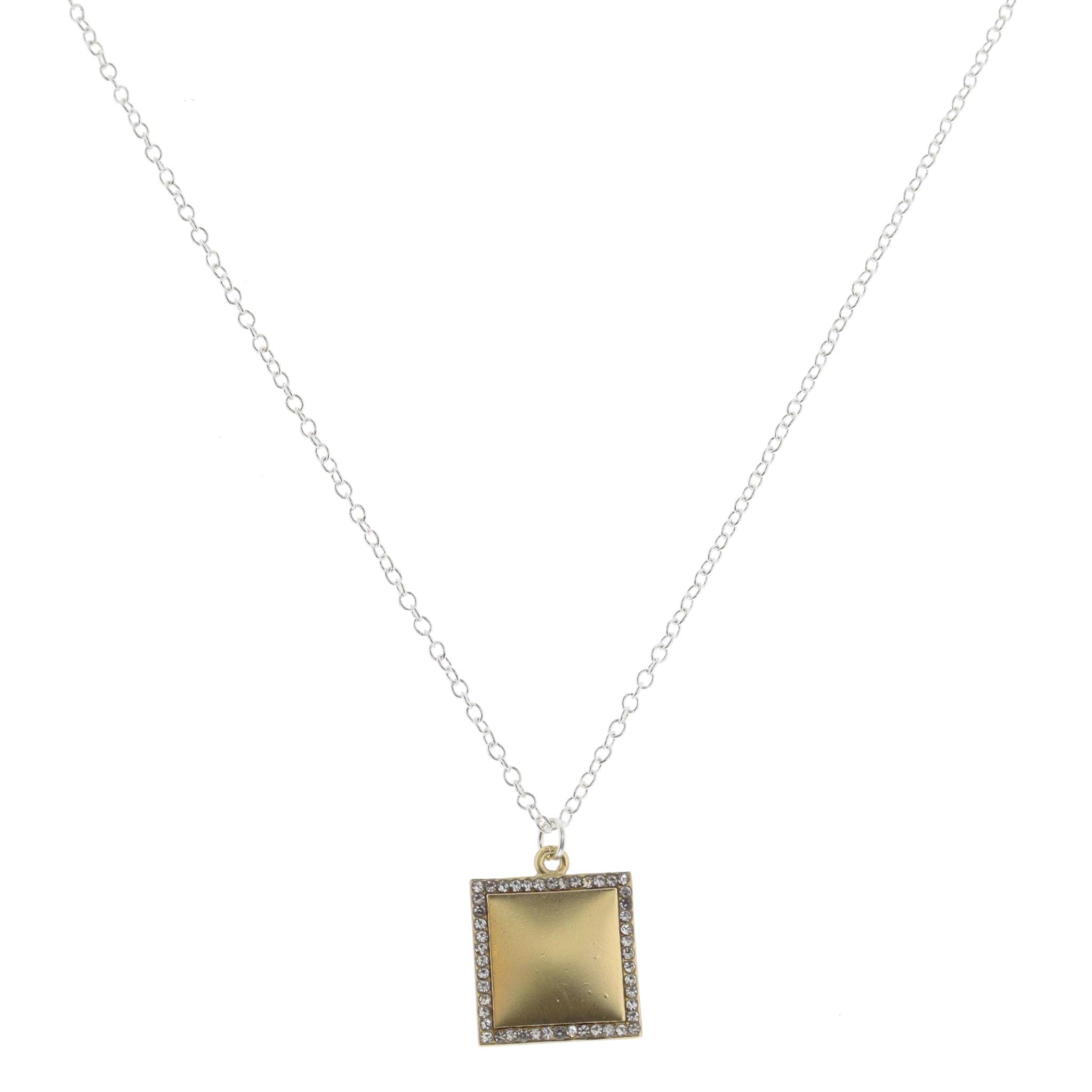 Gold Square with Clear Crystal Outline Necklace