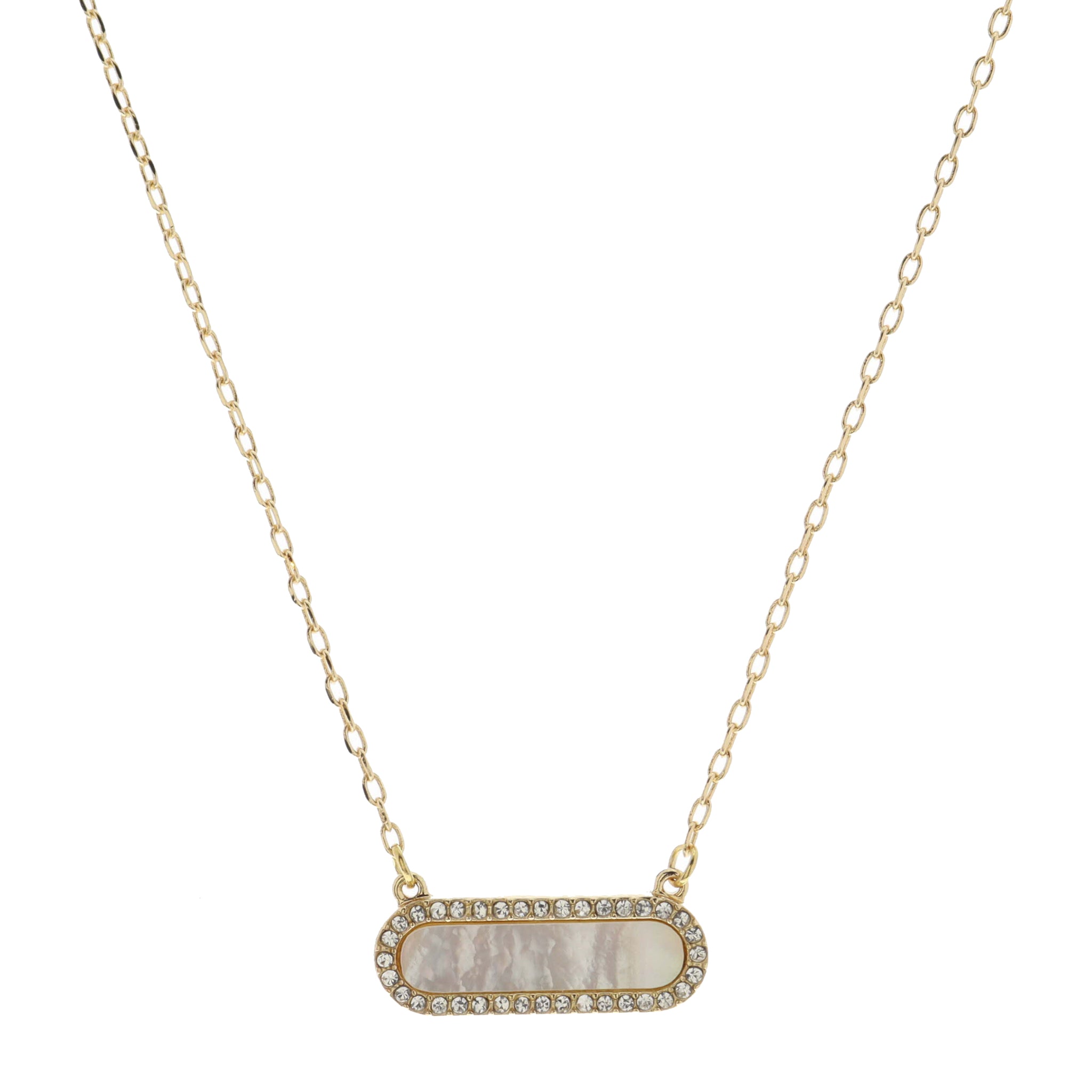 Horizontal Shell Inlay Oval with Crystal Edge Necklace