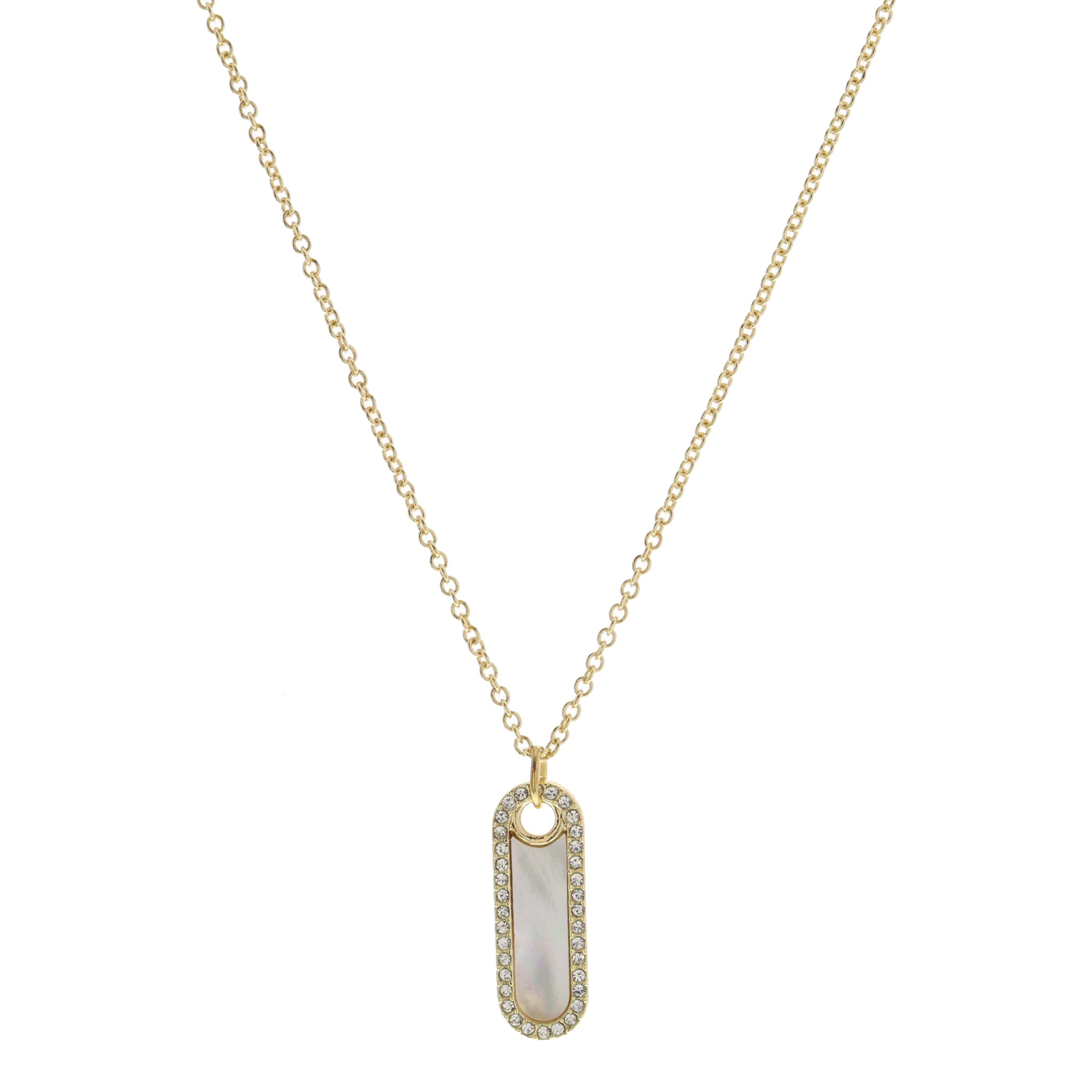 Vertical Shell Inlay Oval with Crystal Edge Necklace