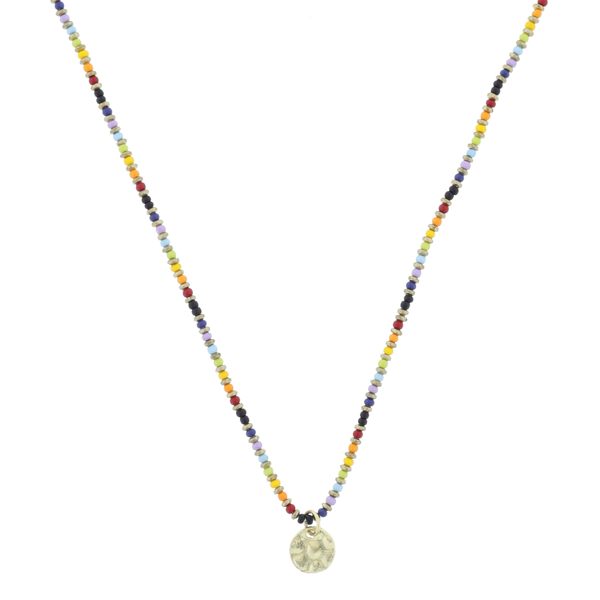 Multi and Gold Beaded with Gold Disc Necklace