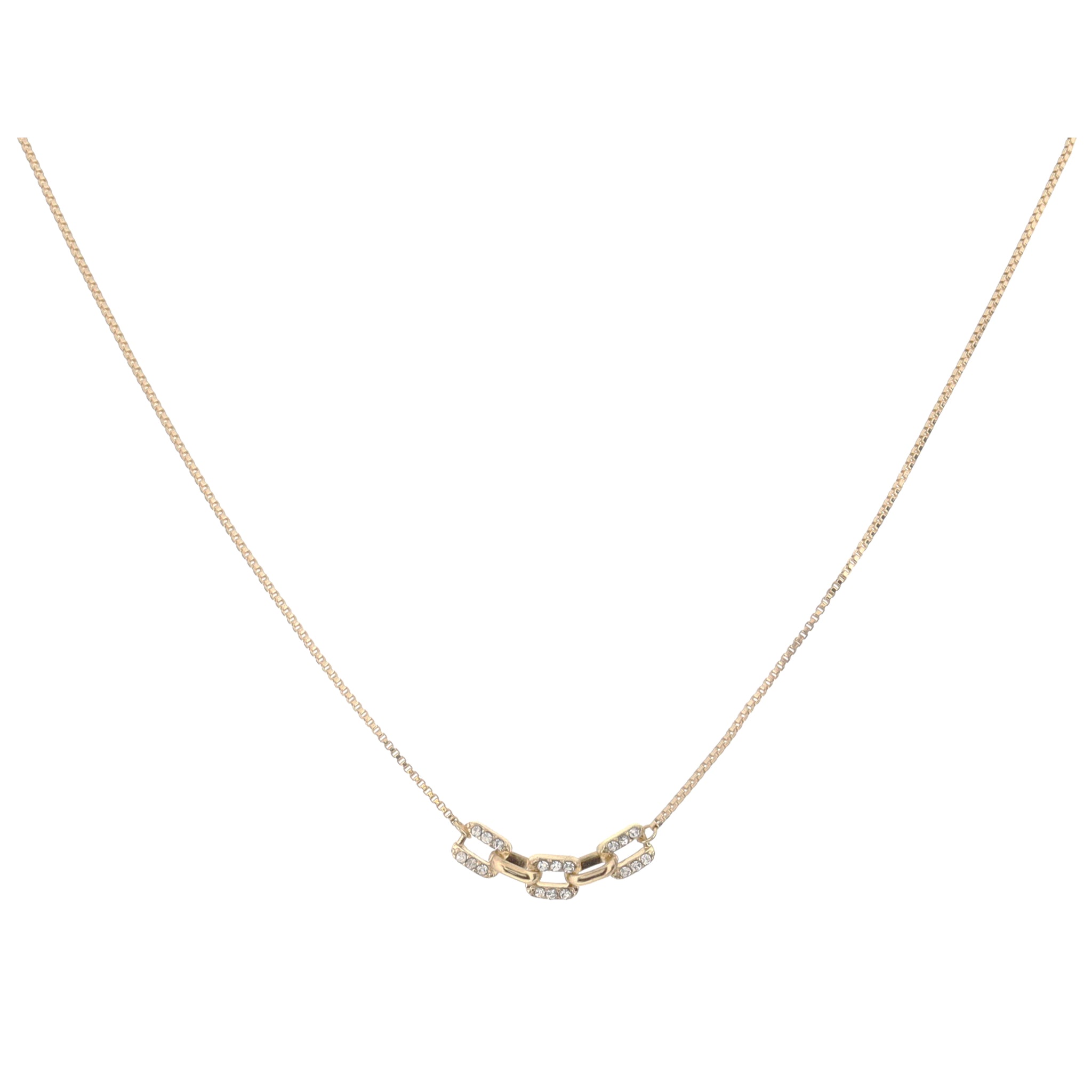 Petite Gold Box Chain with Crystal Embellished and Gold Cable Chain Portion Necklace, 3" Ext