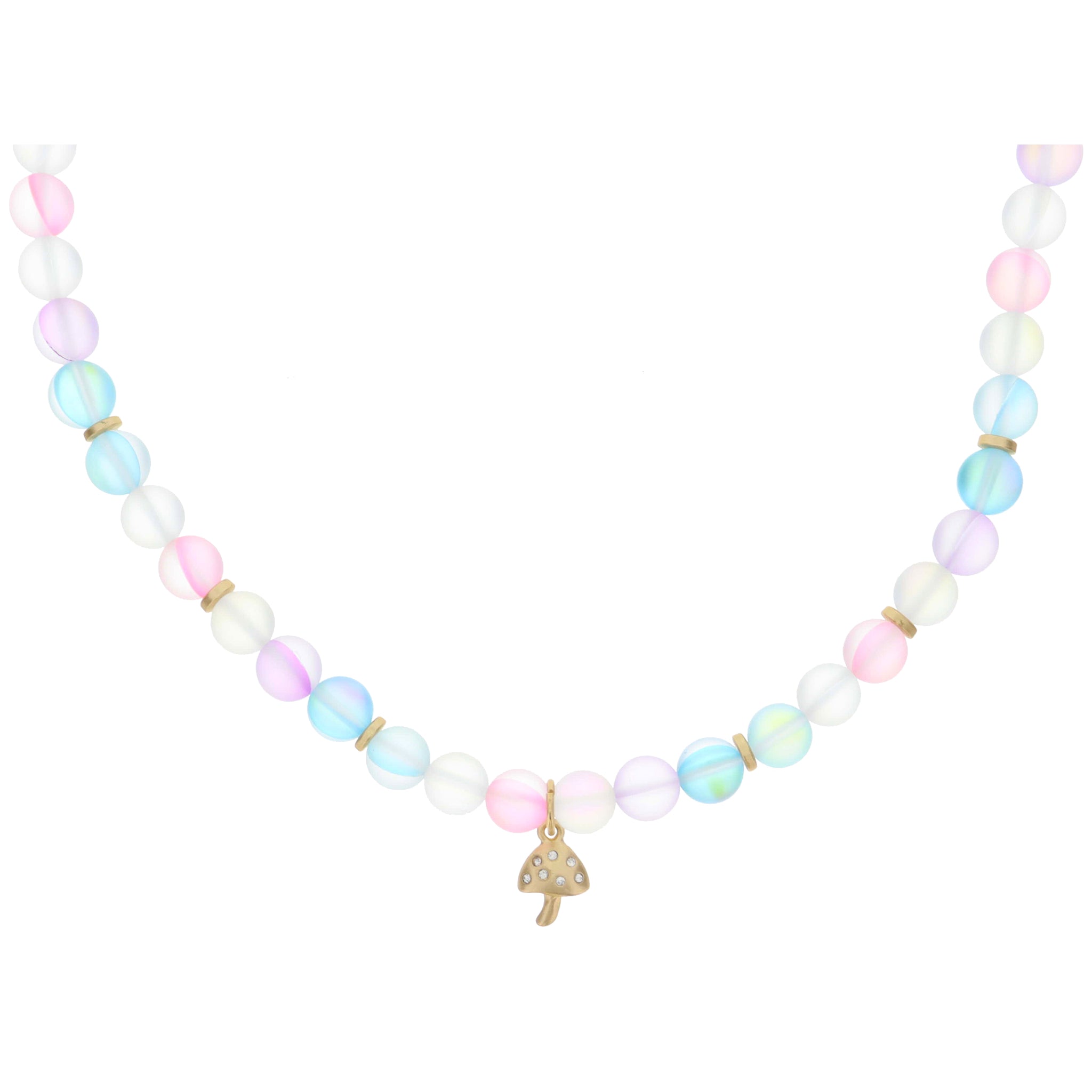Kids Multi Opal Beaded with Crystal Accented Gold Mushroom Necklace