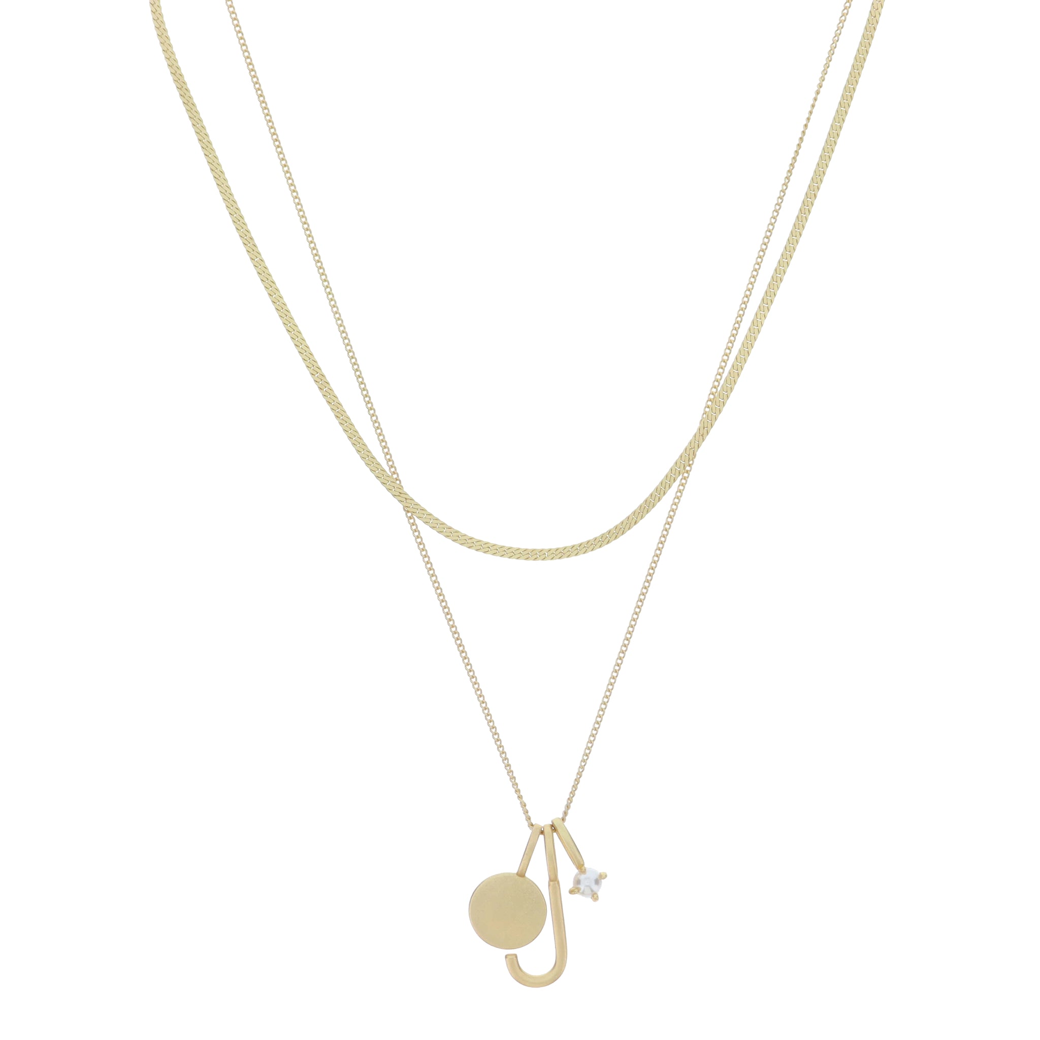 Dainty Herringbone Chain, Gold Chain with Gold Disc, Gold "J" Initial, Pearl Charm Cluster Necklace
