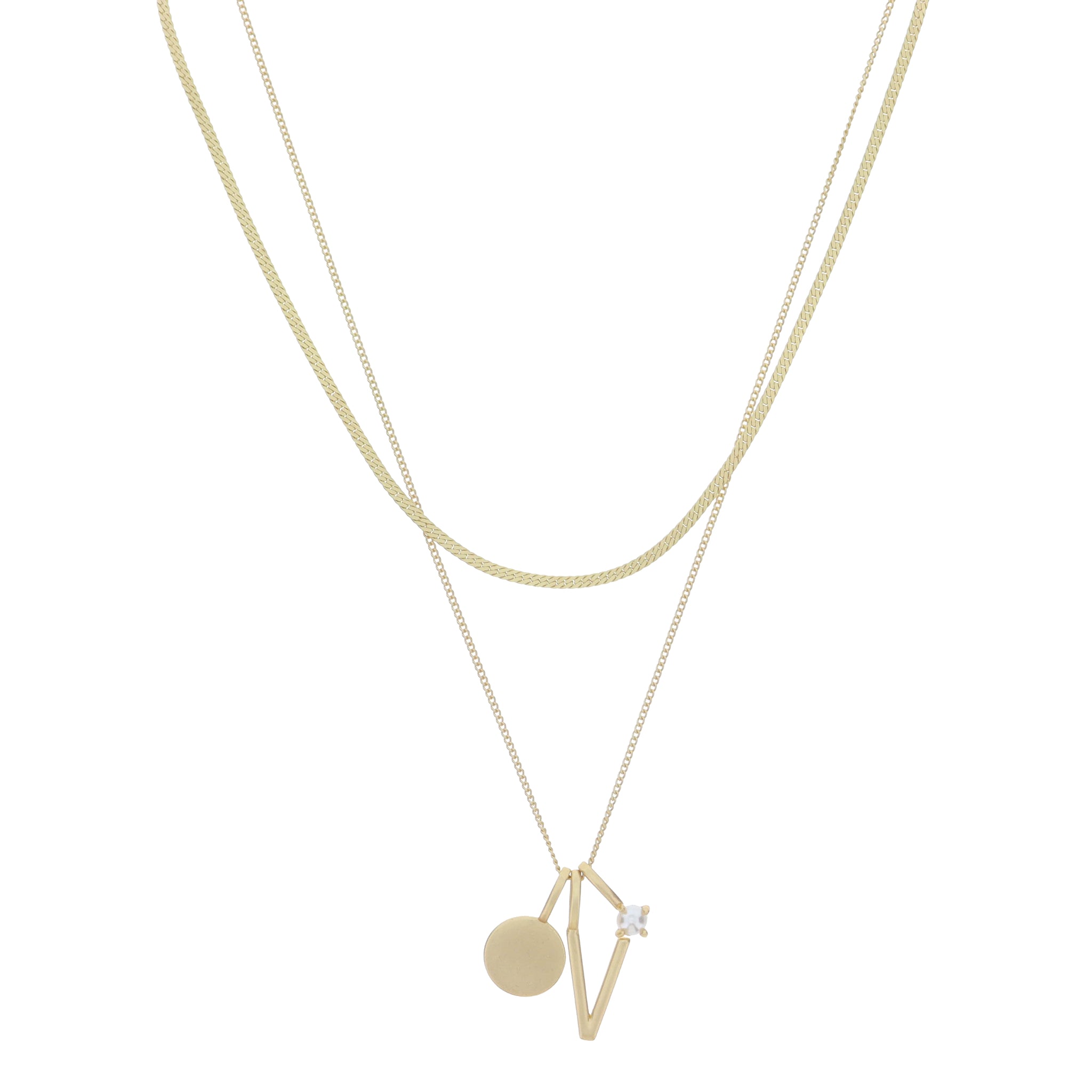 Dainty Herringbone Chain, Gold Chain with Gold Disc, Gold "V" Initial, Pearl Charm Cluster Necklace