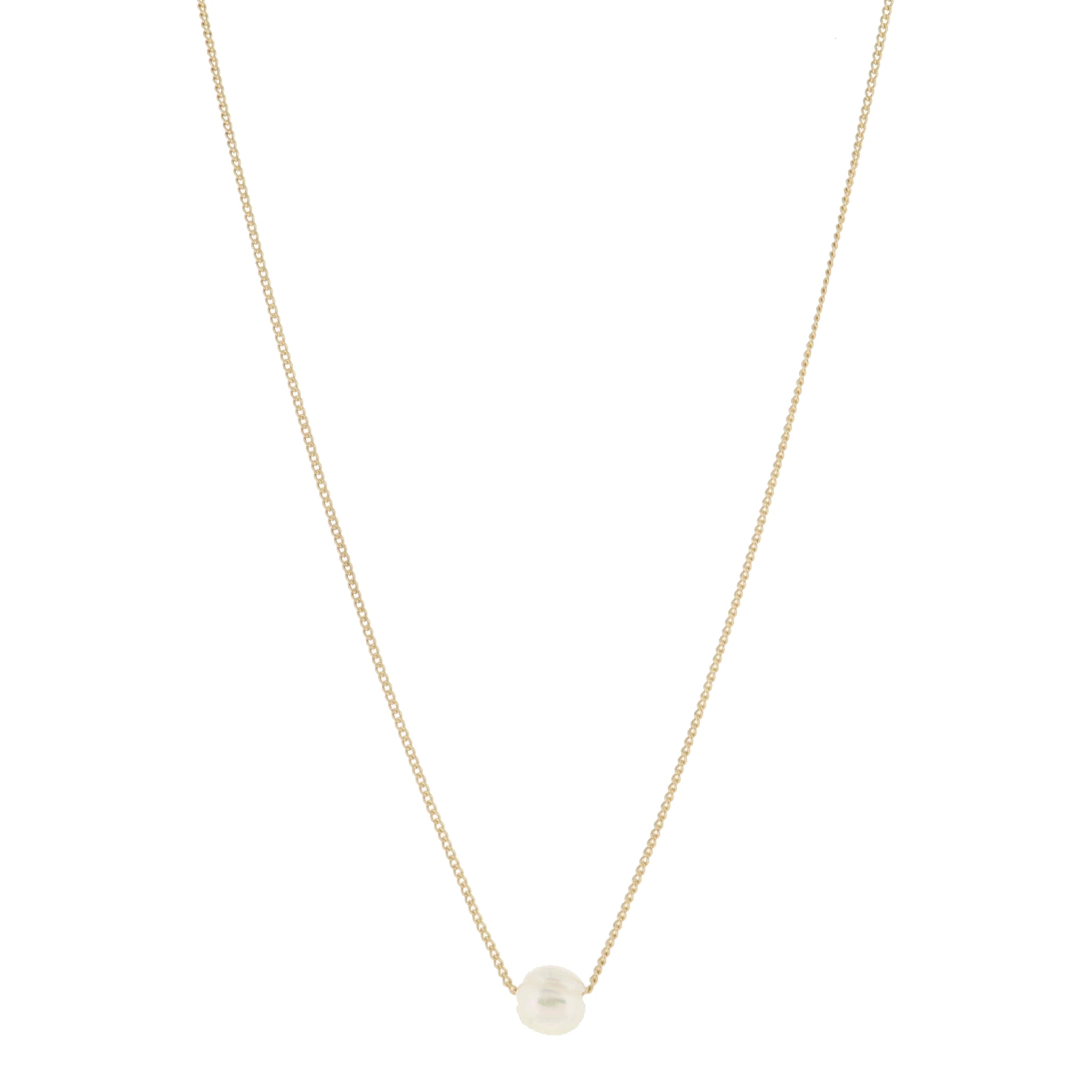 18K Gold Plated Dainty Petite Curb Chain with Natrual Pearl Bead Necklace