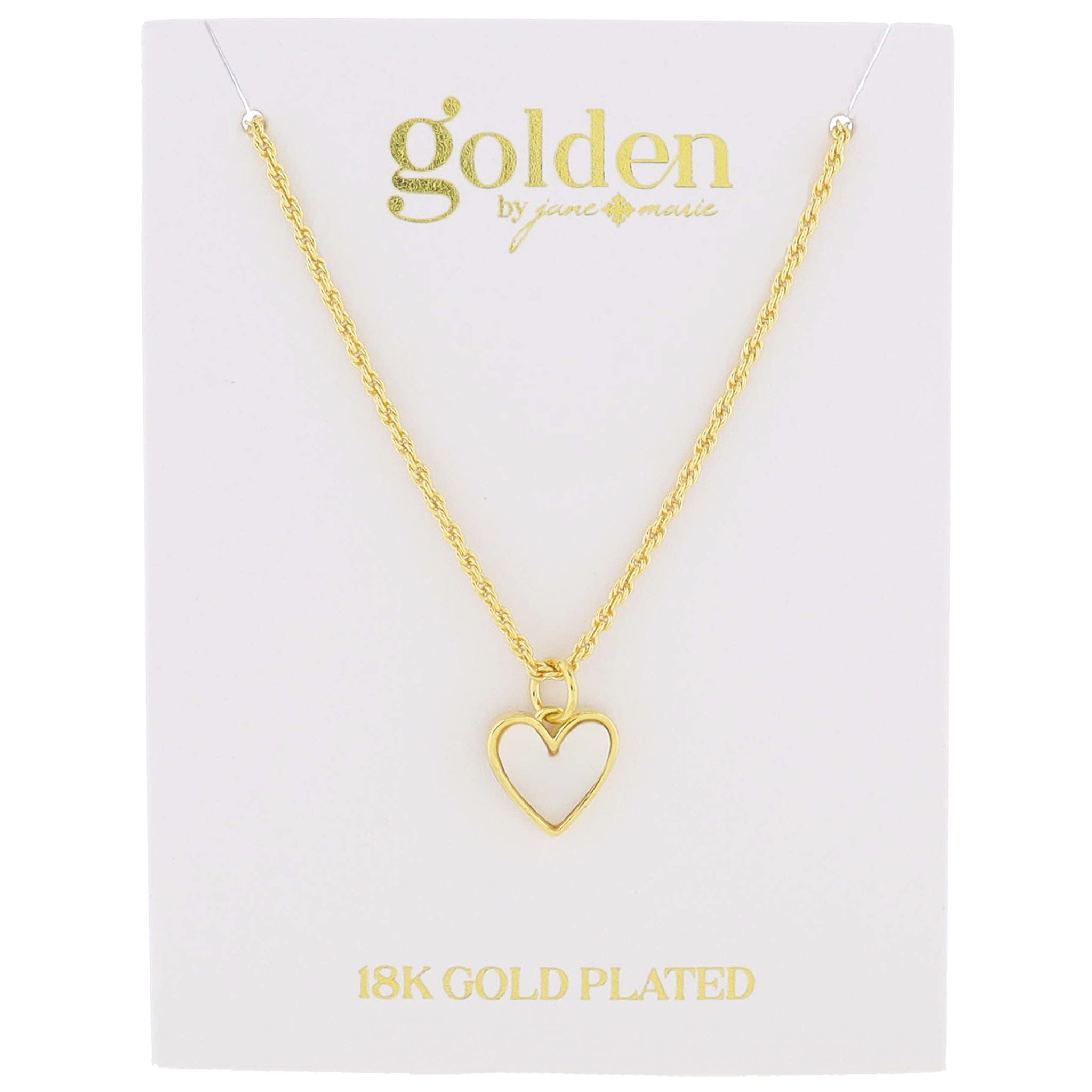 16" 18K Gold Plated Shell Inlay Heart Necklace, 3" Ext