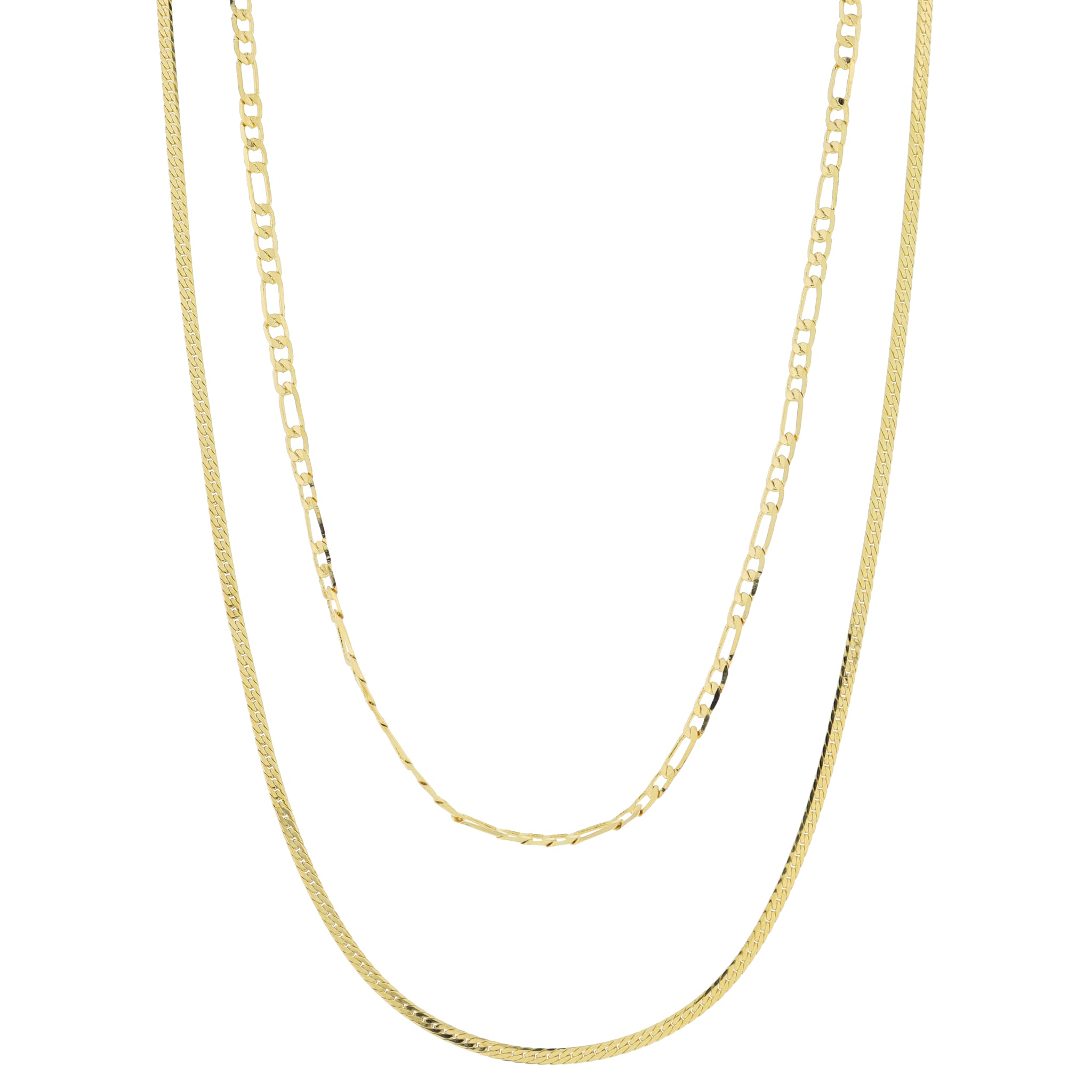 16", 18" 18K Gold Plated Dainty 2 Strand, Fiagro Chain, Herringbone Chain Necklace, 3" Ext