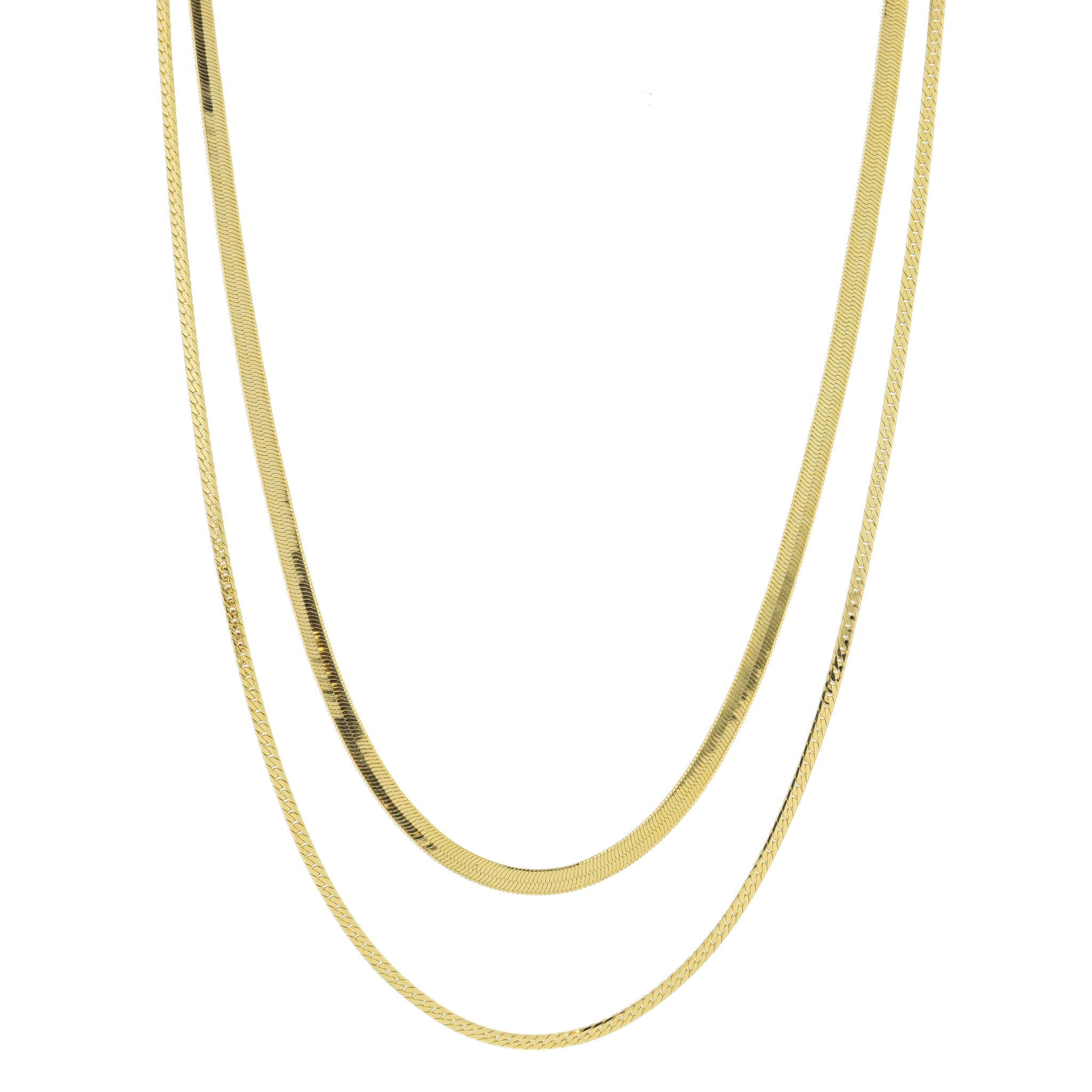 16", 18" 18K Gold Plated Dainty 2 Strand, Snake Chain, Herringbone Chain Necklace, 3" Ext