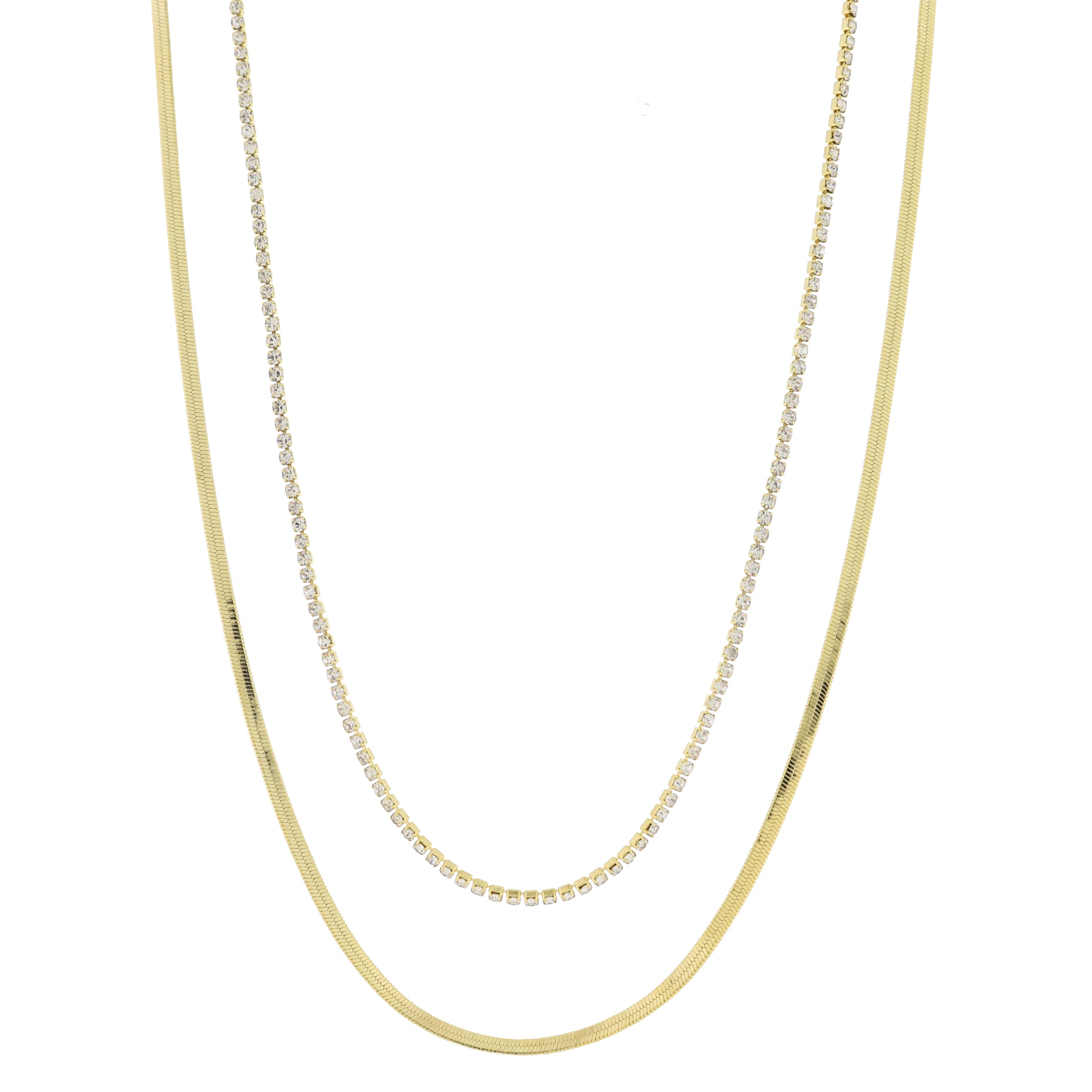 16", 18" 18K Gold Plated Dainty 2 Strand, Mini Crystal Strand, Snake Chain Necklace, 3" Ext