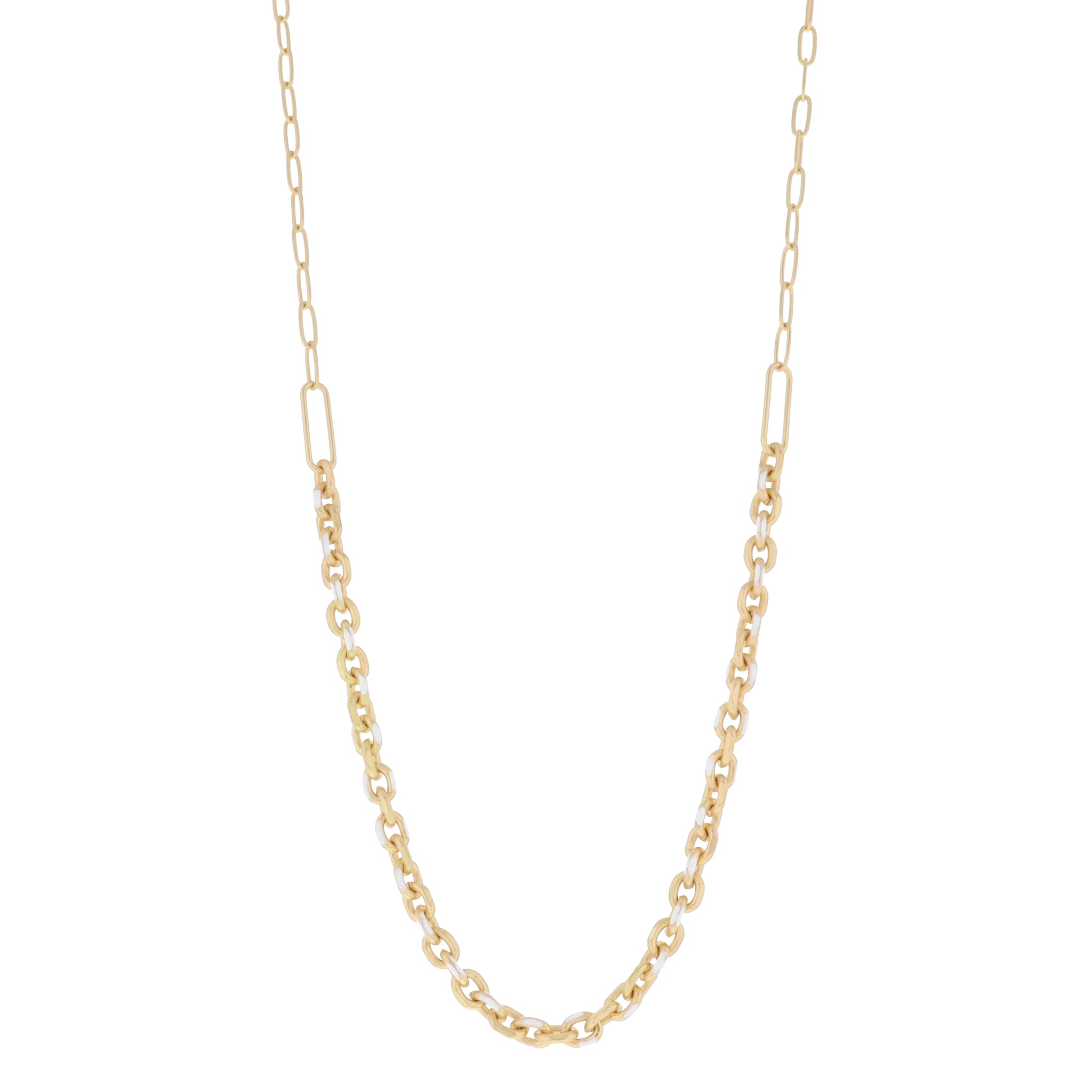White Enamel Cable Chain with Large Gold Paperclip Links Necklace, 3" Ext