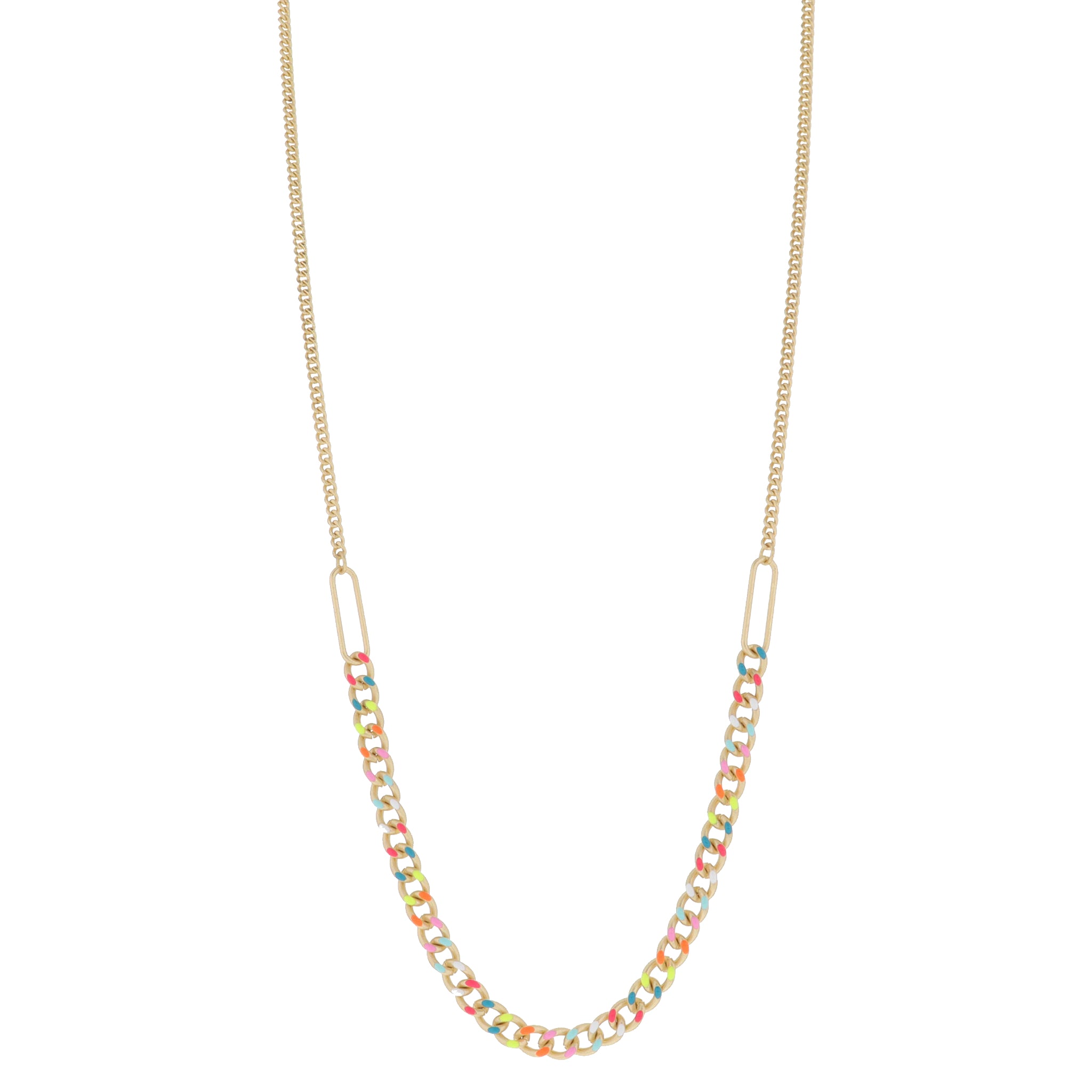 Fun Neon Multi Enamel Curb Chain with Large Paperclip Links Necklace, 3" Ext