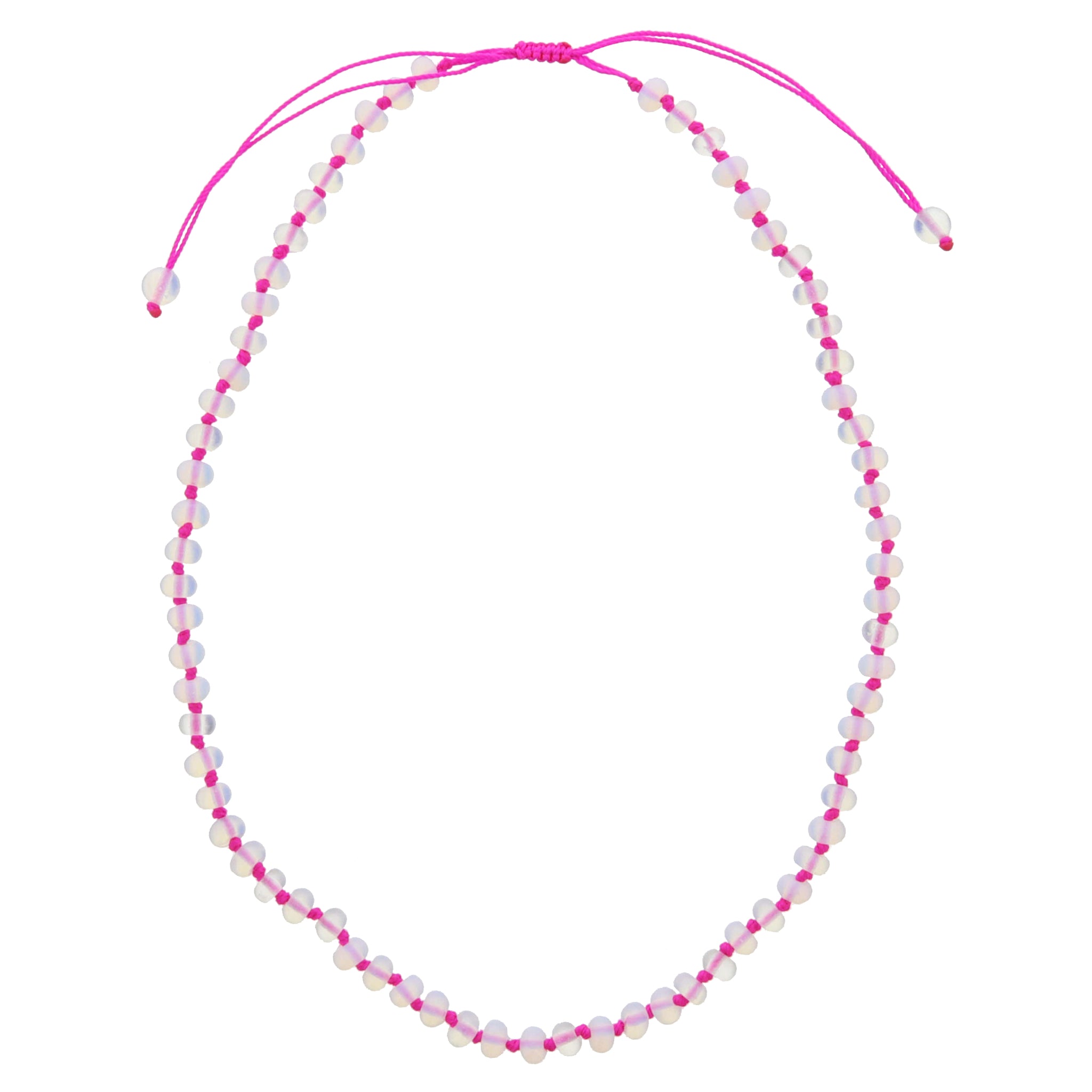 Kids Magenta Knotted Thread and Opalite Beaded Necklace, .25" Pendant