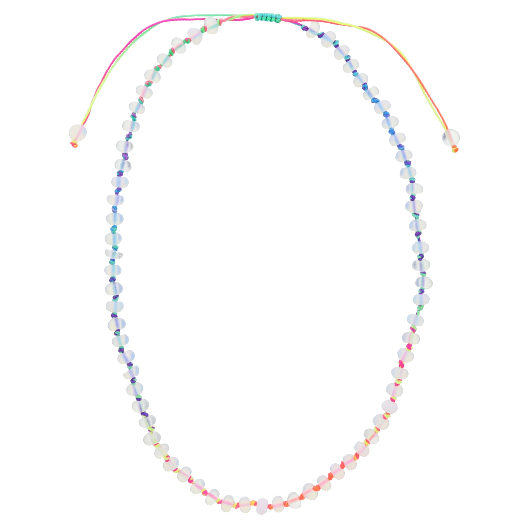 Kids Bright Multi Rainbow Knotted Thread and Opalite Beaded Necklace, .25" Pendant