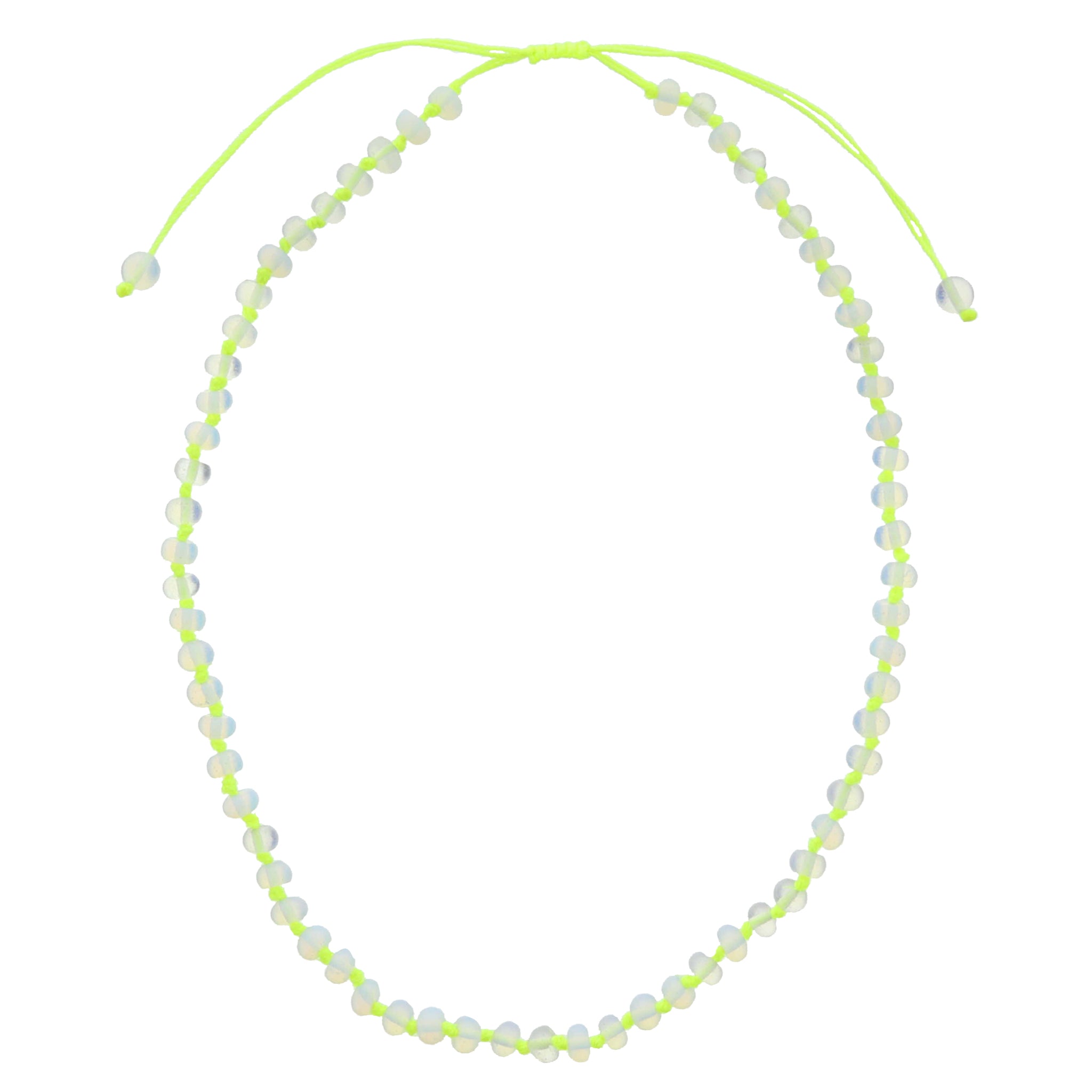 Kids Neon Yellow Knotted Thread and Opalite Beaded Necklace, .25" Pendant
