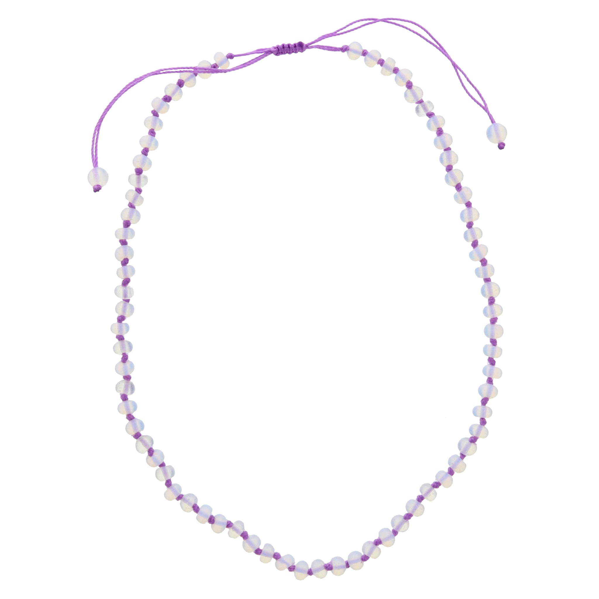 Kids Lavender Knotted Thread and Opalite Beaded Necklace, .25" Pendant