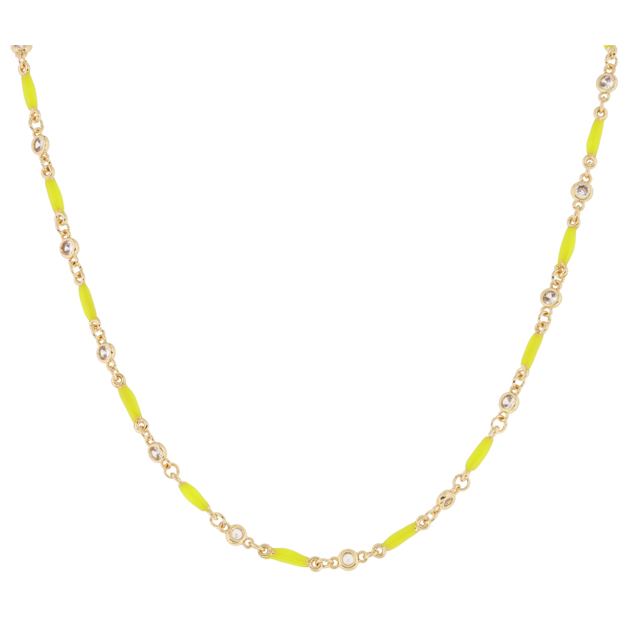 Mini Bright Yellow Enamel Bars with Clear Crystal Links Necklace, 0.15" Pendant
