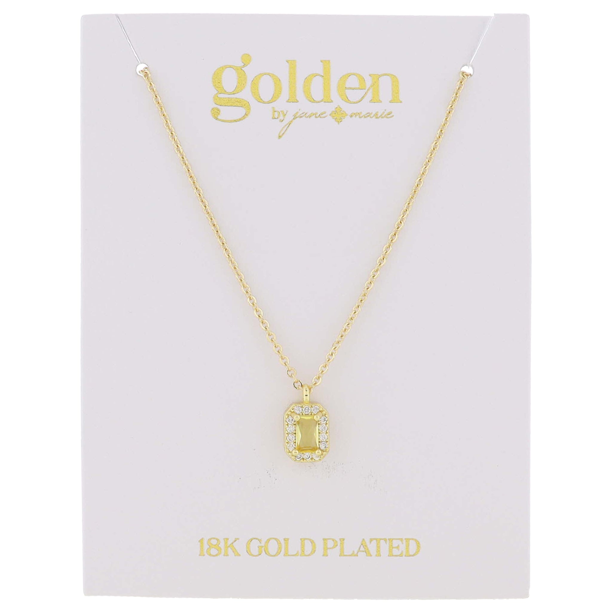 18K Gold Plated Topaz Baguette with Mini Crystal Outline Necklace, .35" Pendant