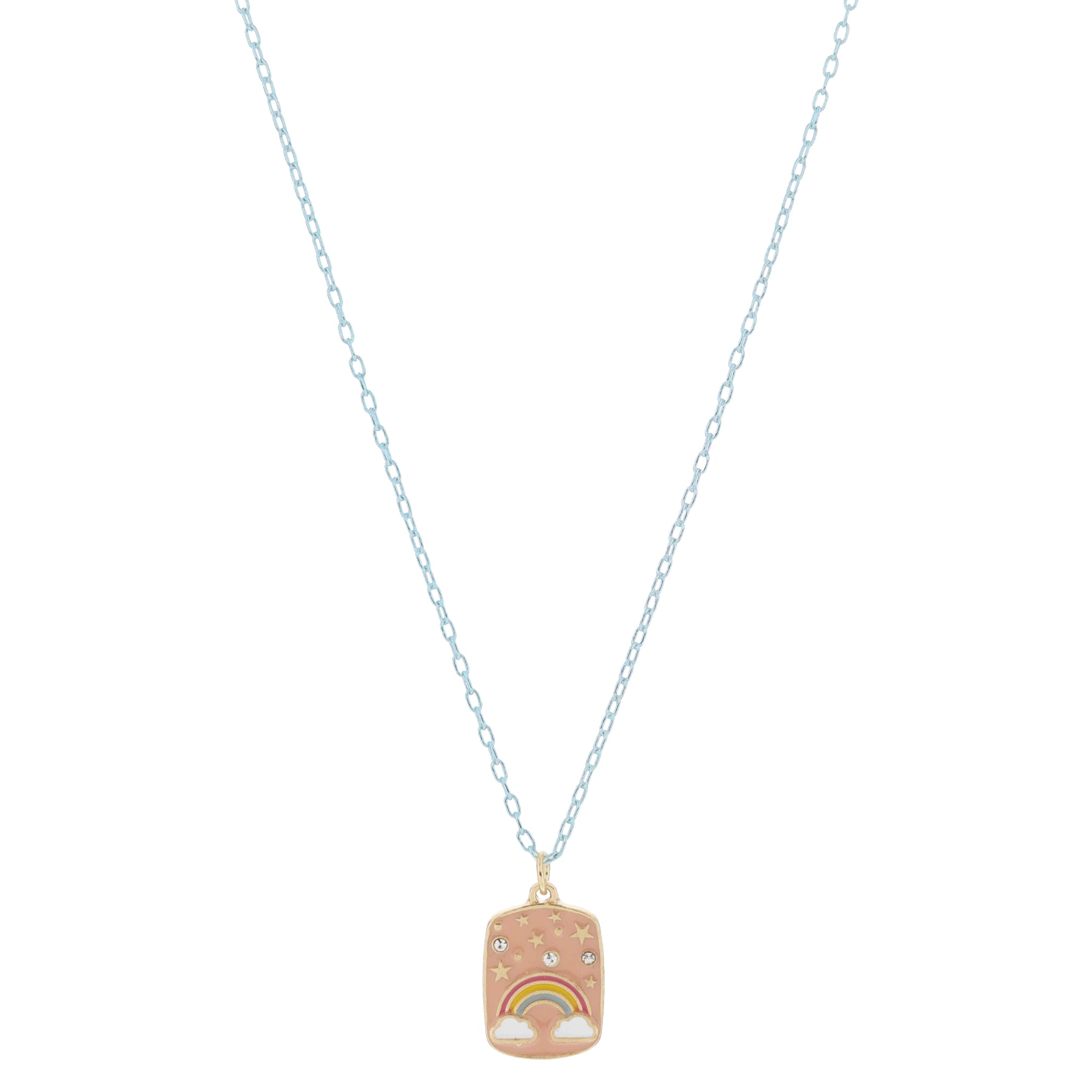 Kids Peach and Multi Enamel Rainbow with Mini Crystal and Gold Star Accents Necklace, .65" Pendant