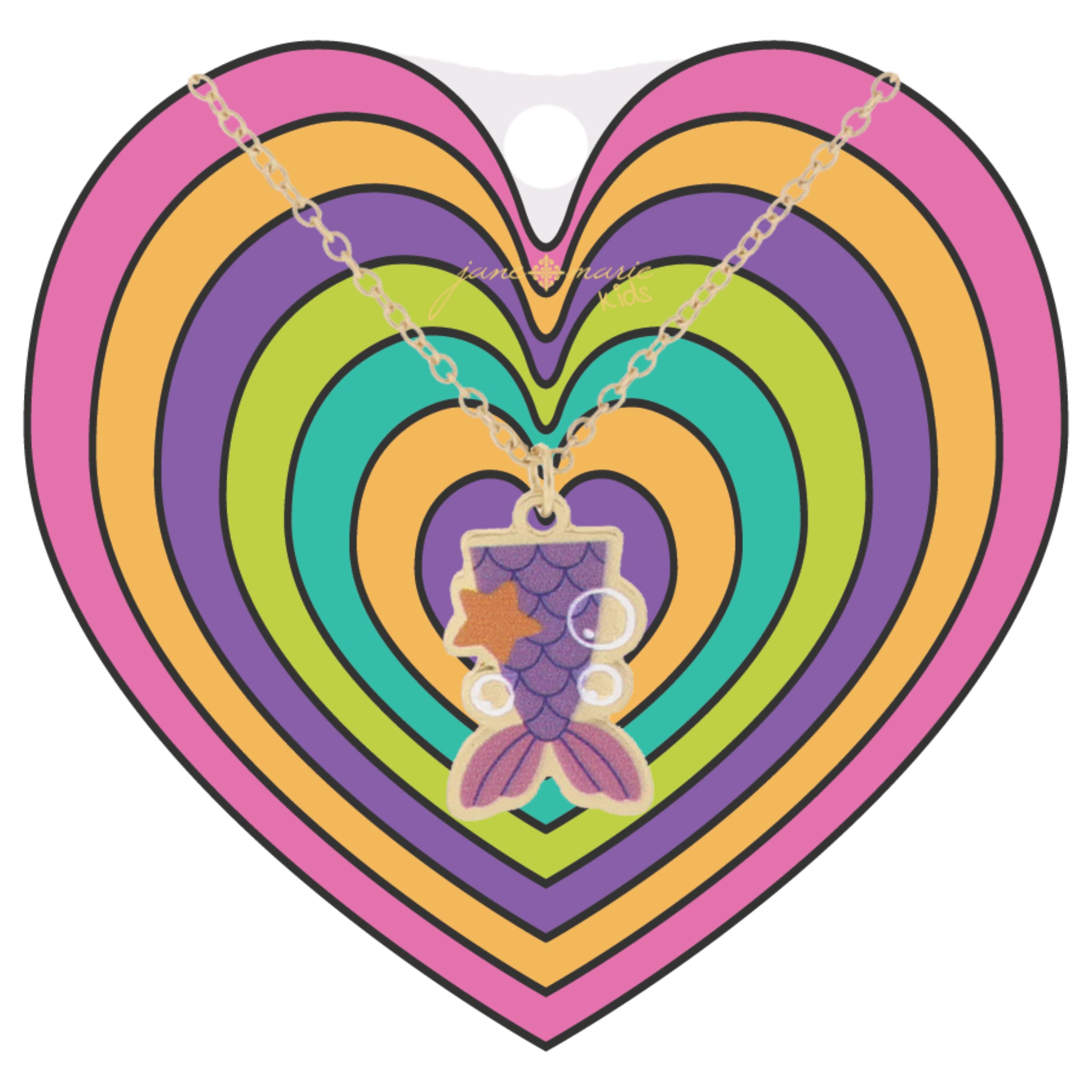 Kids Multi Purple Mermaid Tail and Starfish Necklace, .75" Pendant