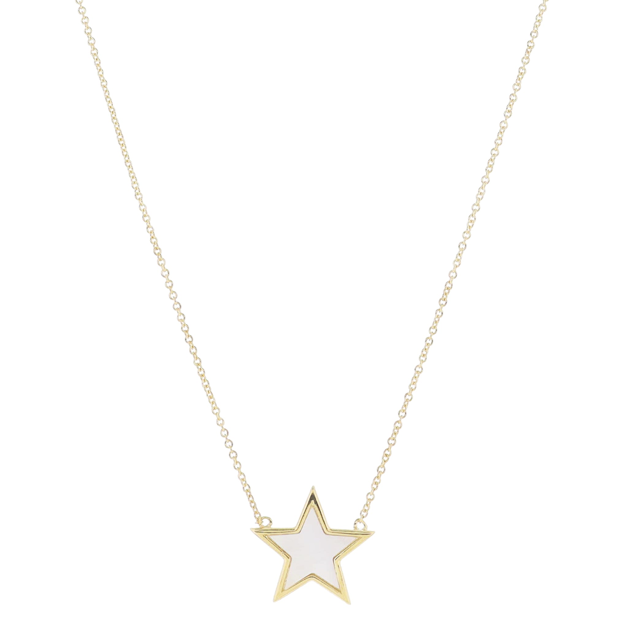 16" Larger Gold Star with White Shell Inlay Necklace, 3" Ext