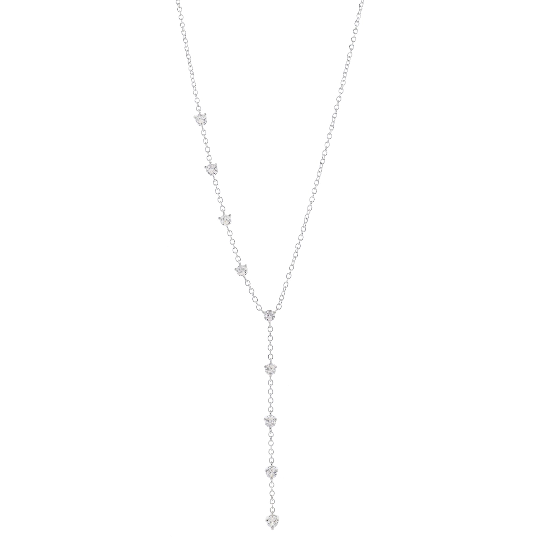 Adj. Silver with Clear Crystal Station Side and Lariat Drop Necklace,