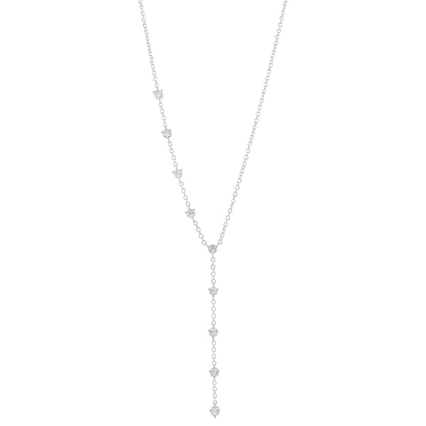 Adj. Silver with Clear Crystal Station Side and Lariat Drop Necklace,
