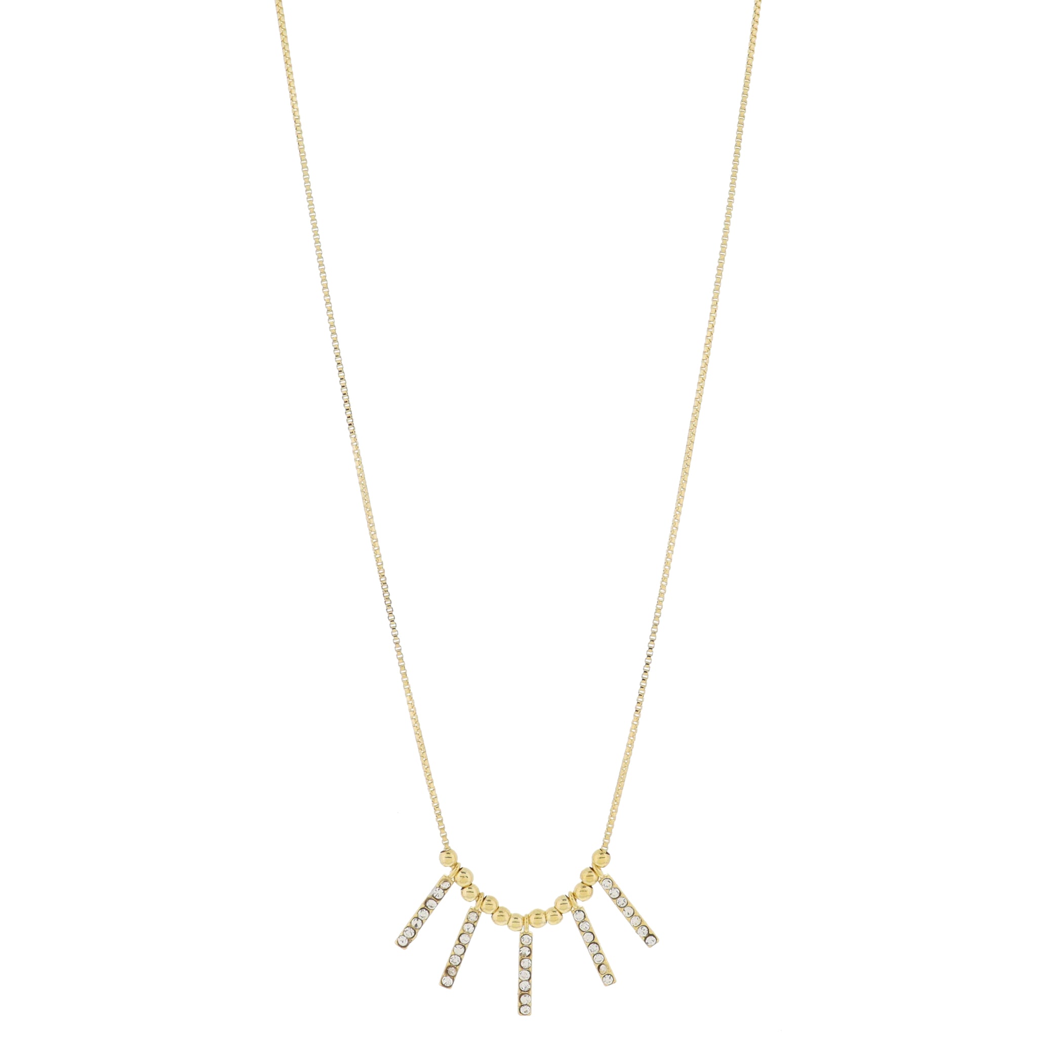 Adj. Gold Ball Bead Portion with Clear Crystal Bars Necklace, .5" Pendant