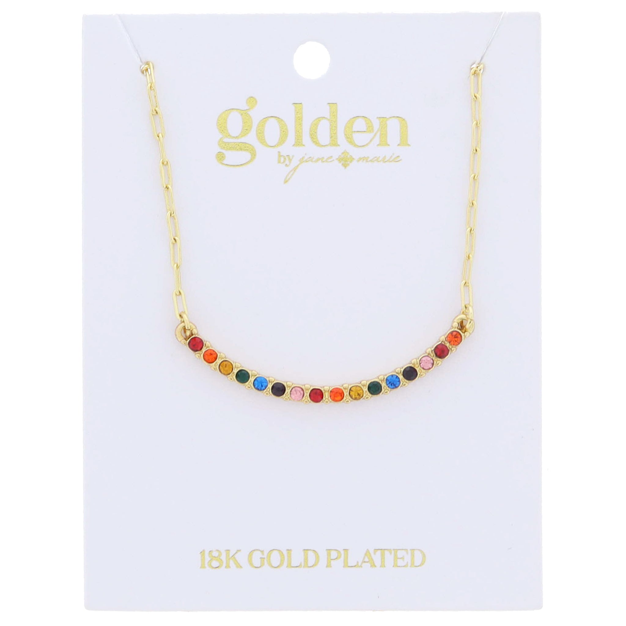 18K Gold Plated Multi Crystal Curved Bar Necklace .15" Pendant