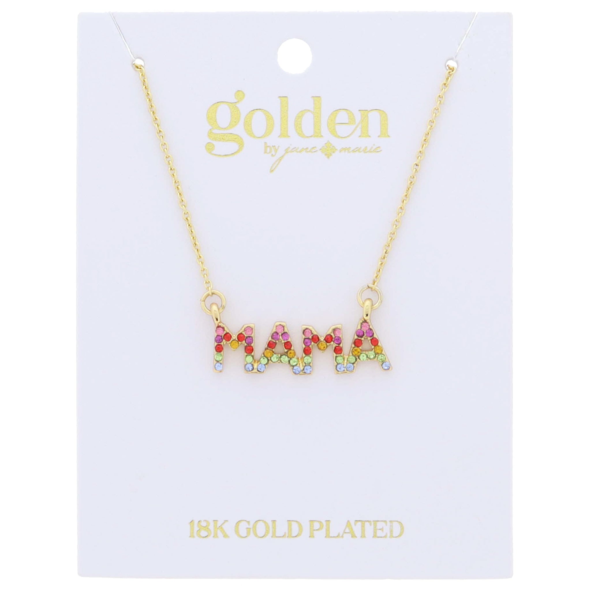 18K Gold Plated Multi Crystal "MAMA" Necklace .35" Pendant