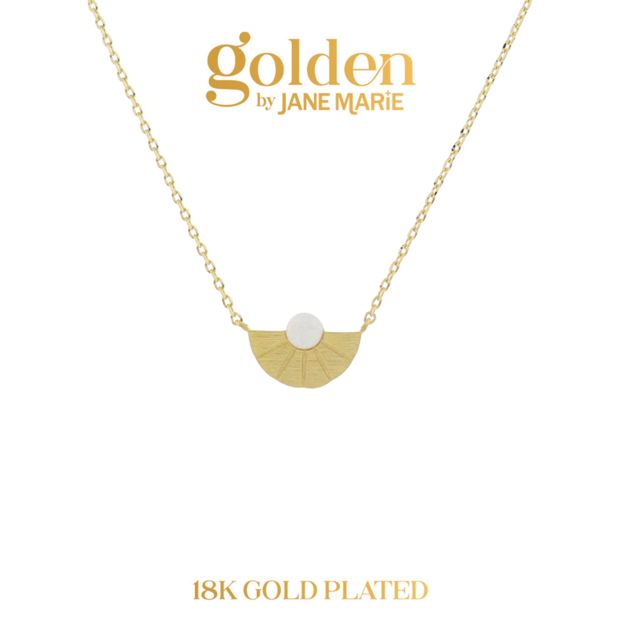 Golden Promise! 18K Gold Plated Opal Circle with Sunray Half Circle Necklace