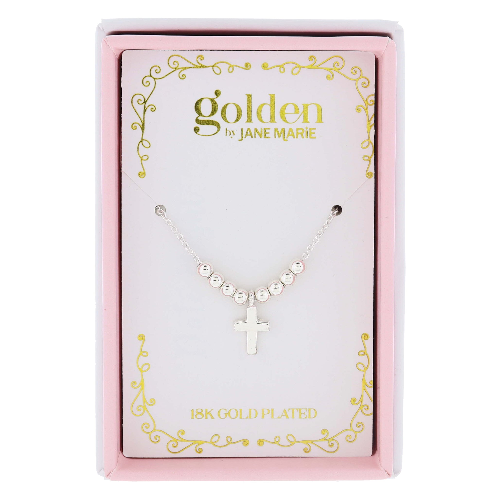 Sweetheart Kids 18K White Gold Plated Mini Beads with Silver Cross Necklace