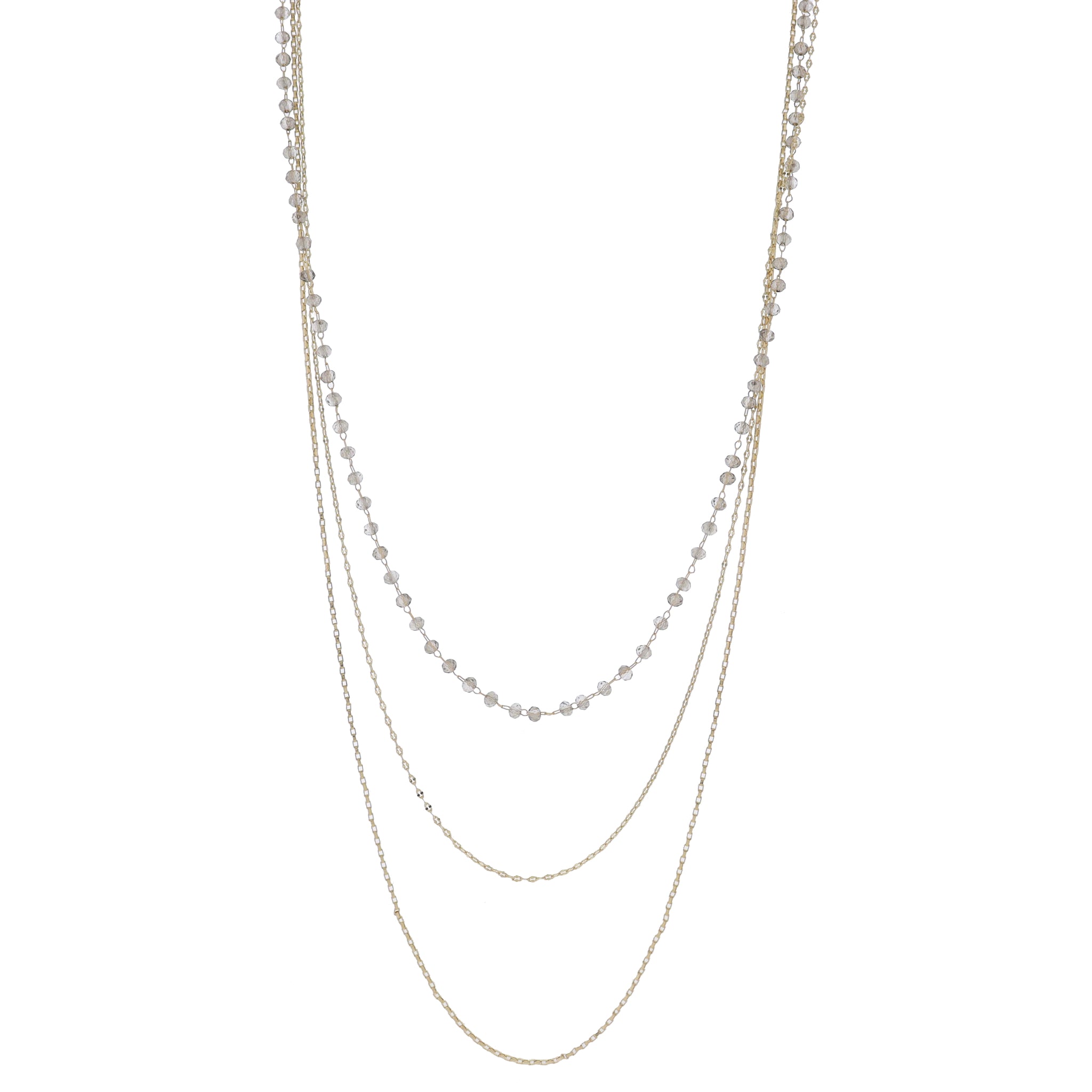 3 Strand Smokey Faceted Beaded Link, Gold Pressed Link Chain, Rectangle Box Chain Necklace, 3" Ext